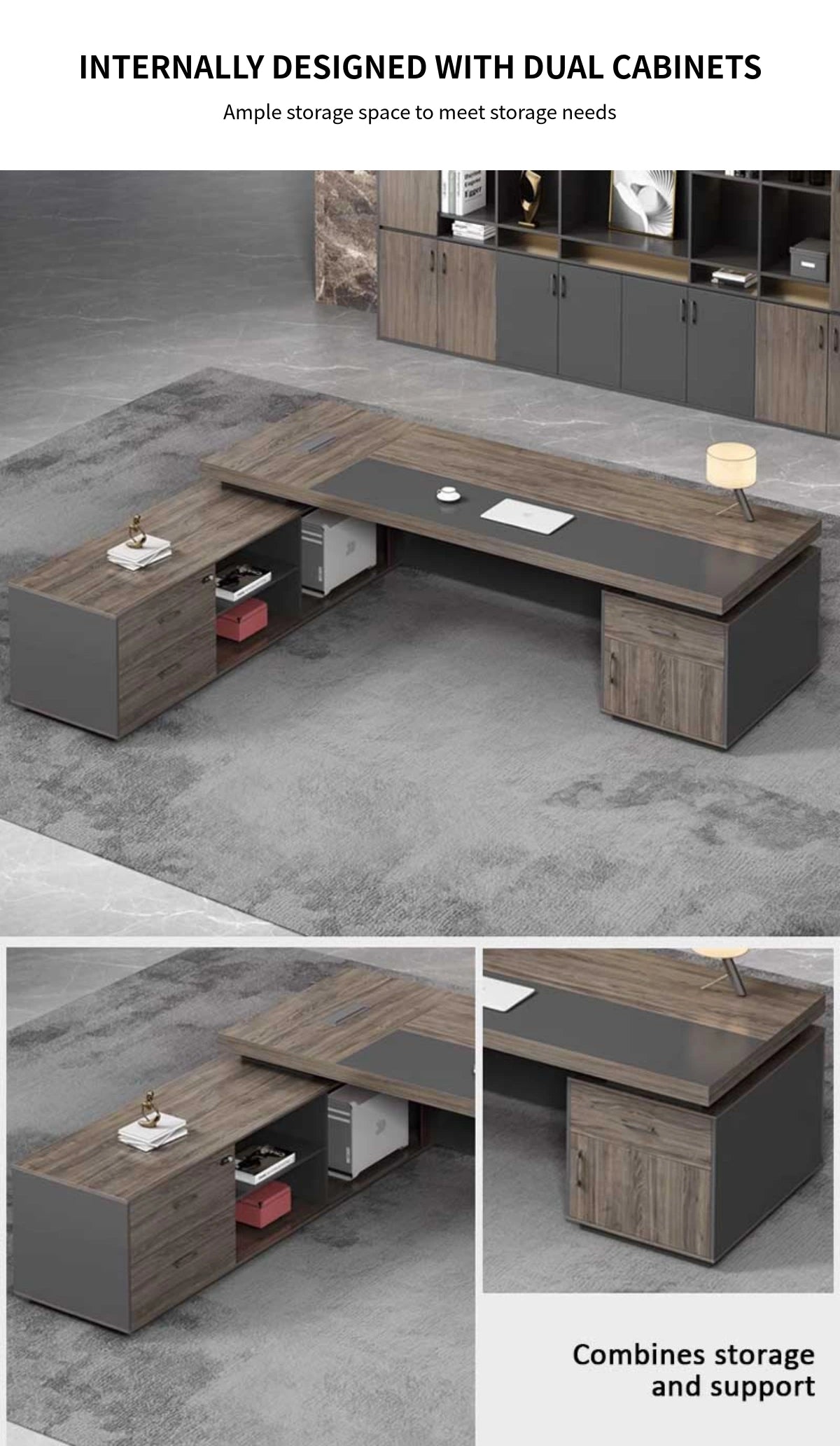L-Shaped Executive Desk 63-126 in Wide with Lockable for Home Office — Detail image 6
