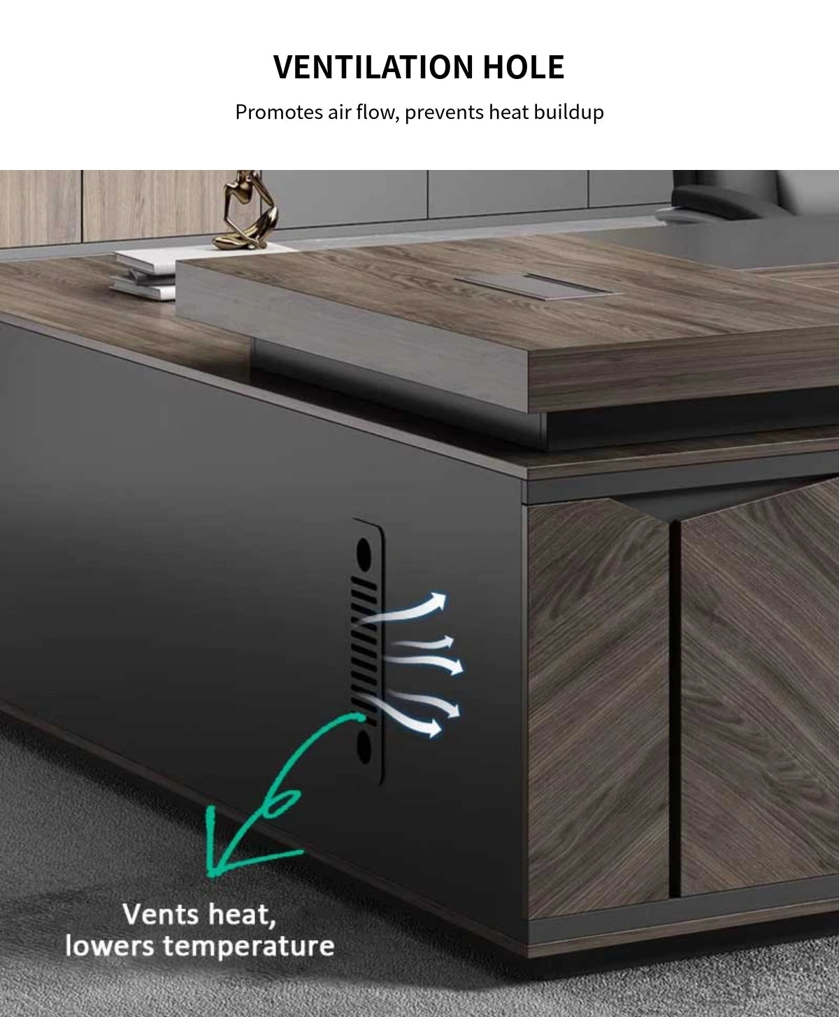L-Shaped Executive Desk 63-126 in Wide with Lockable for Home Office — Detail image 8