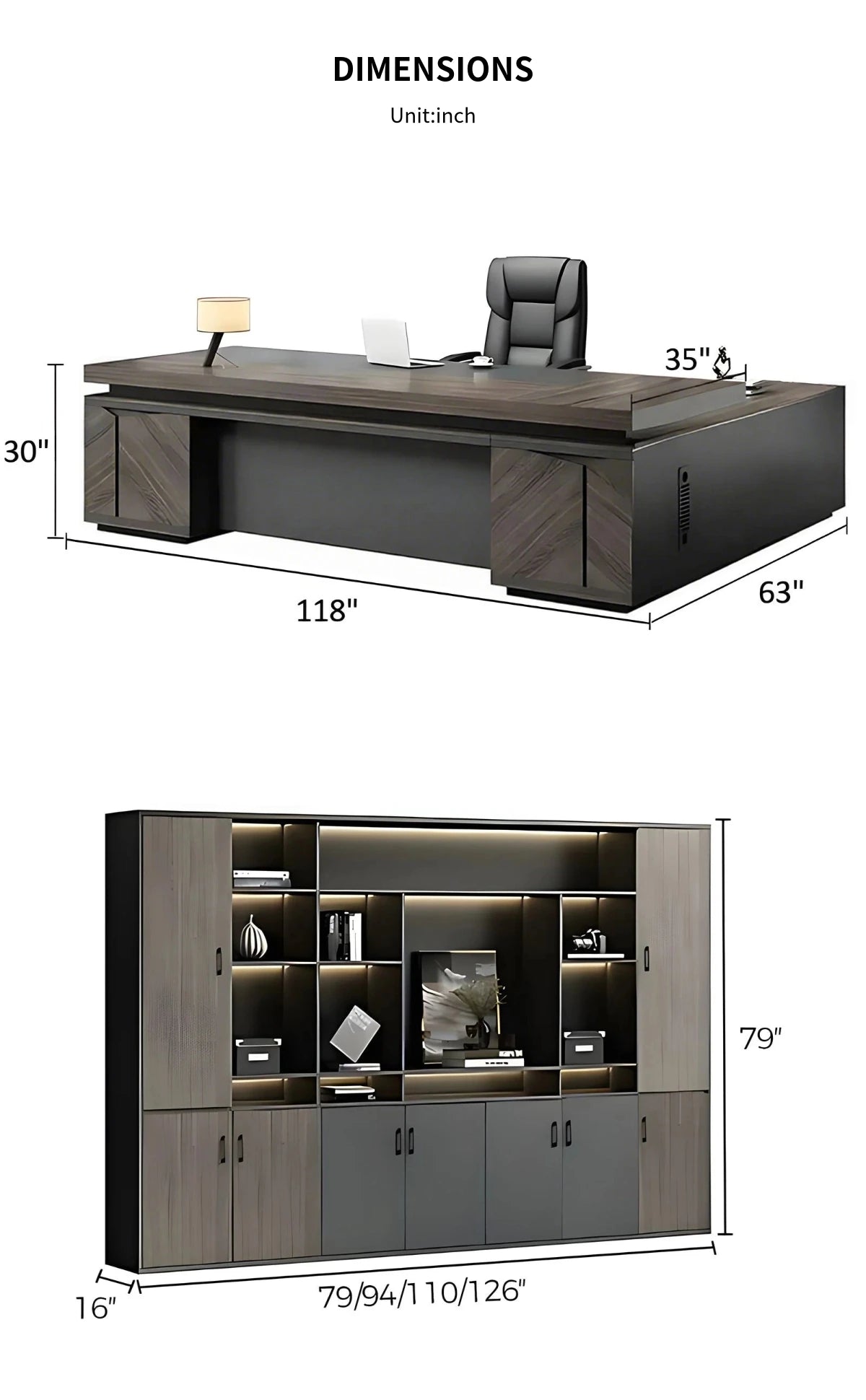 L-Shaped Executive Desk 63-126 in Wide with Lockable for Home Office — Detail image 11