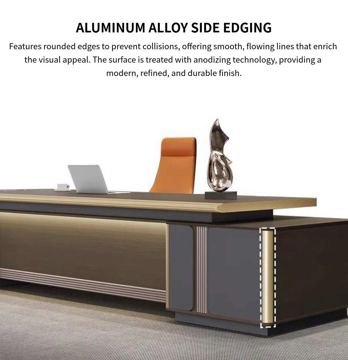 L-Shaped Executive Desk with File Drawers, Built-In Outlets & Cable Management — Detail image 5