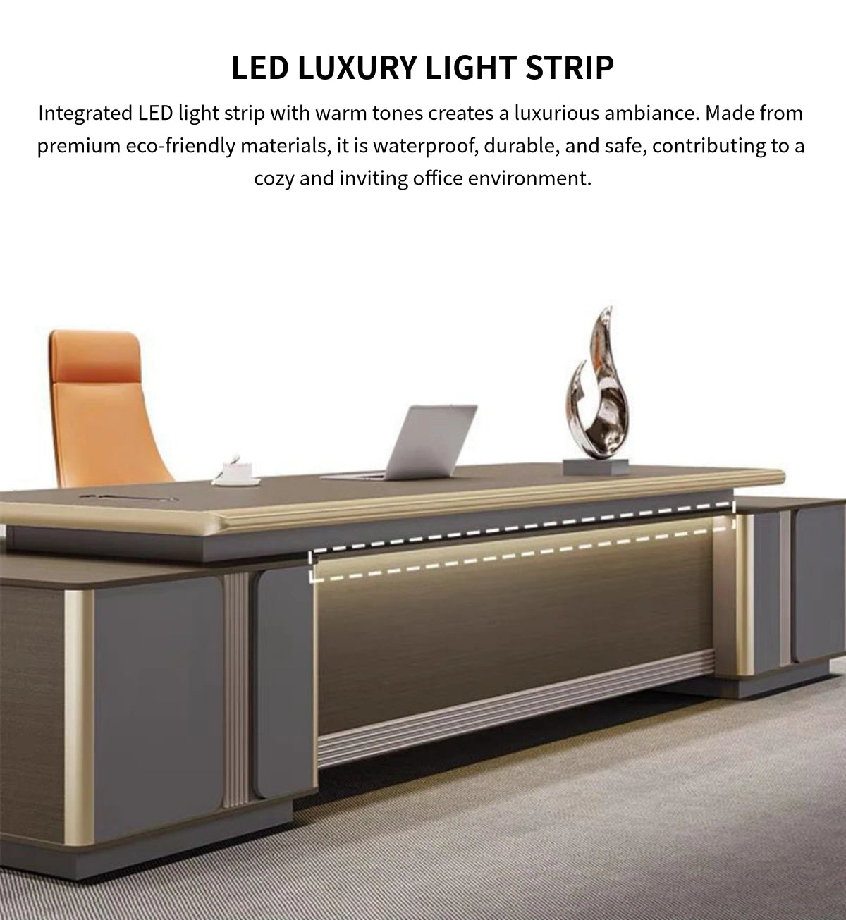 L-Shaped Executive Desk with File Drawers, Built-In Outlets & Cable Management — Detail image 6