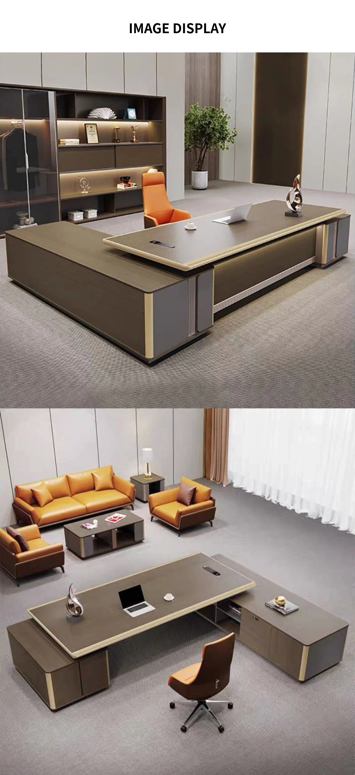 L-Shaped Executive Desk with File Drawers, Built-In Outlets & Cable Management — Detail image 12