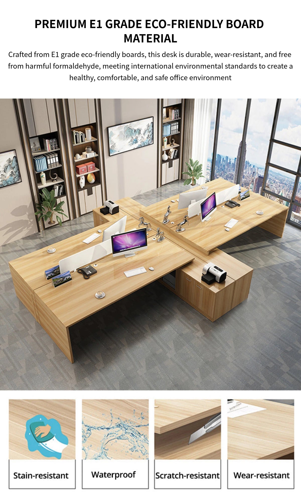 Modern Executive Desk with Solid Wood, Round & Cable Management for Home Office — Detail image 2