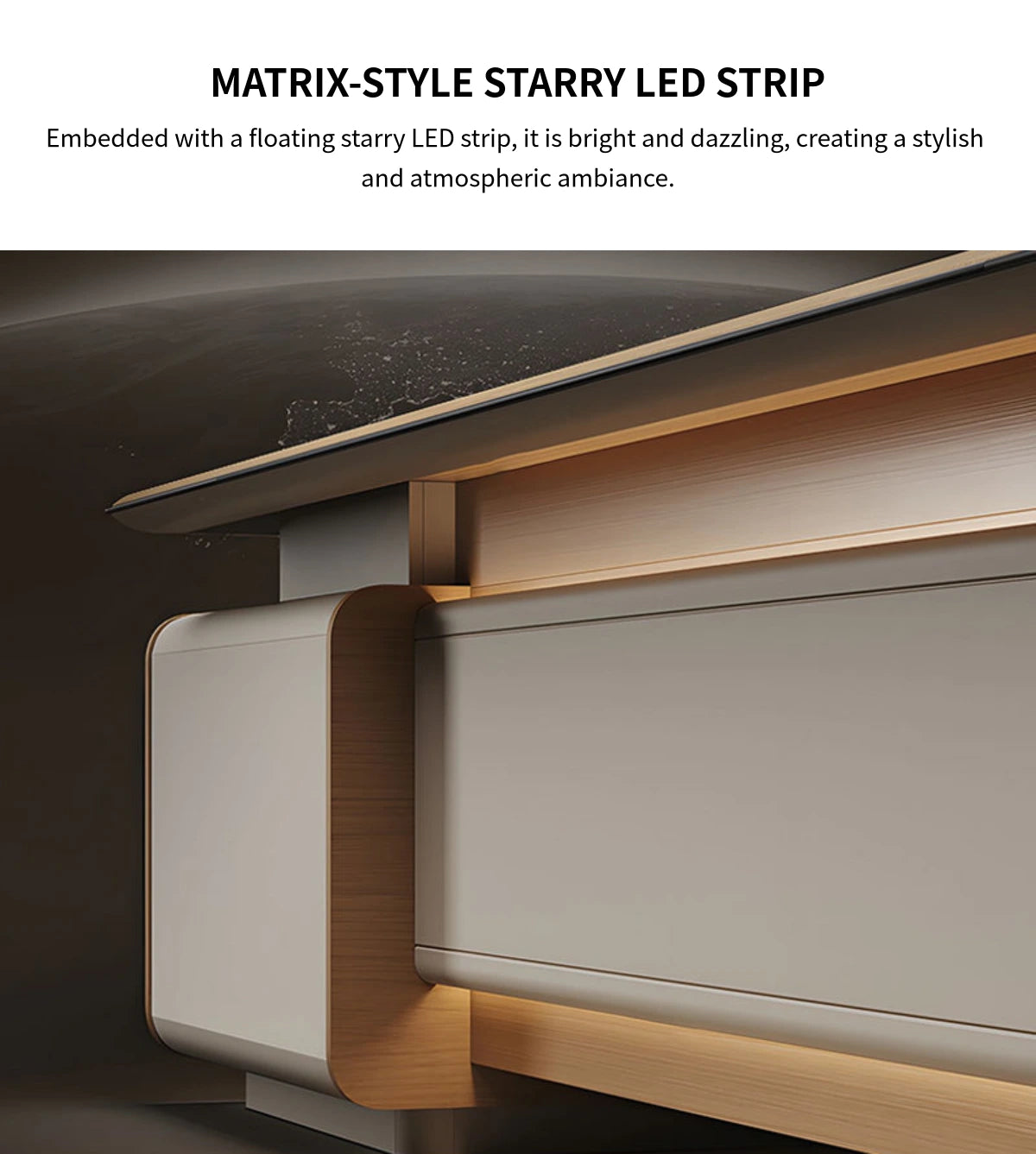 Modern Executive Desk 94-126 in Wide with Cable Management, LED Lighting & Genuine Leather — Detail image 7