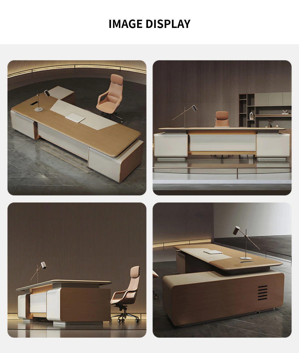 Modern Executive Desk 94-126 in Wide with Cable Management, LED Lighting & Genuine Leather — Detail image 9