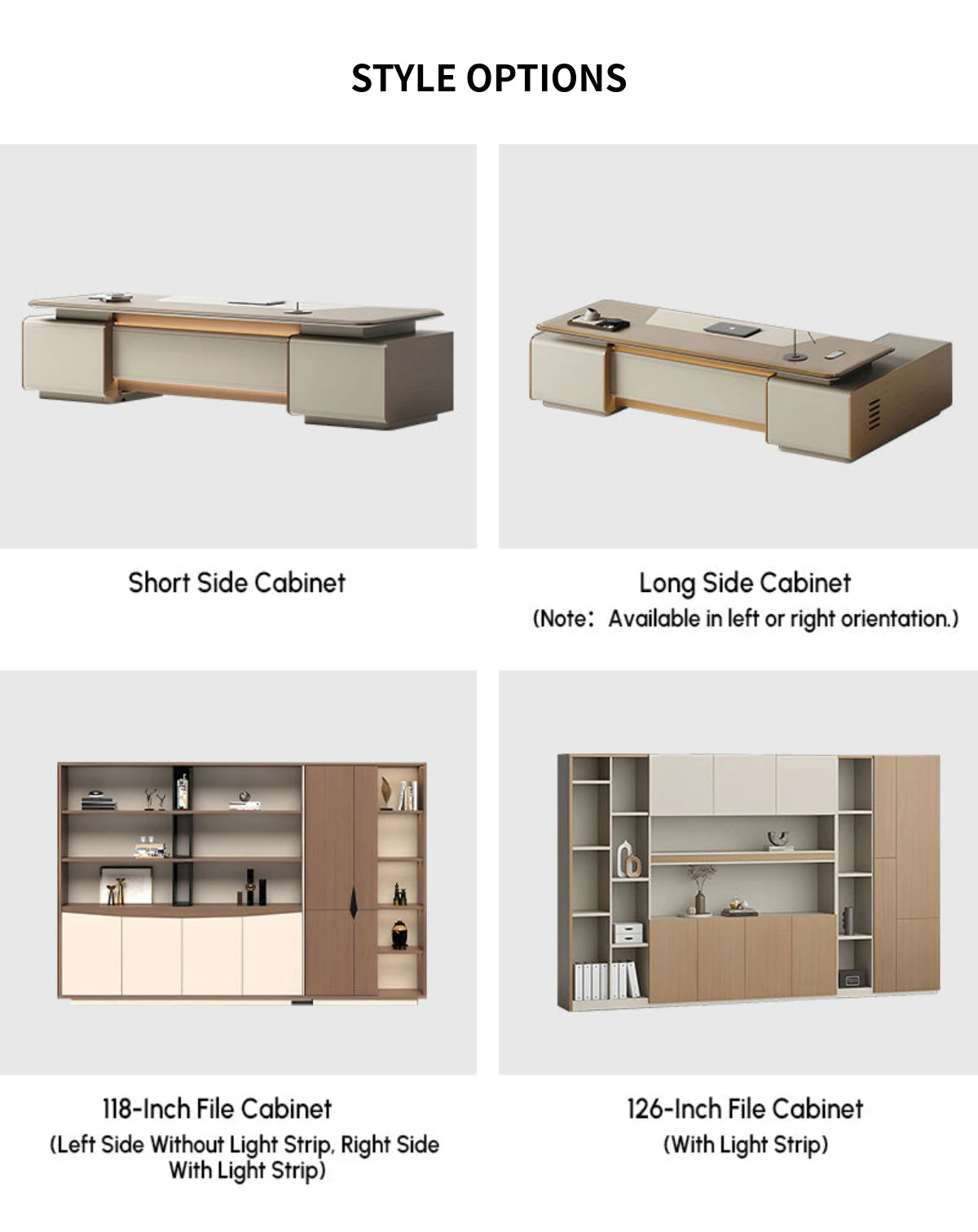 Modern Executive Desk 94-126 in Wide with Cable Management, LED Lighting & Genuine Leather — Detail image 10
