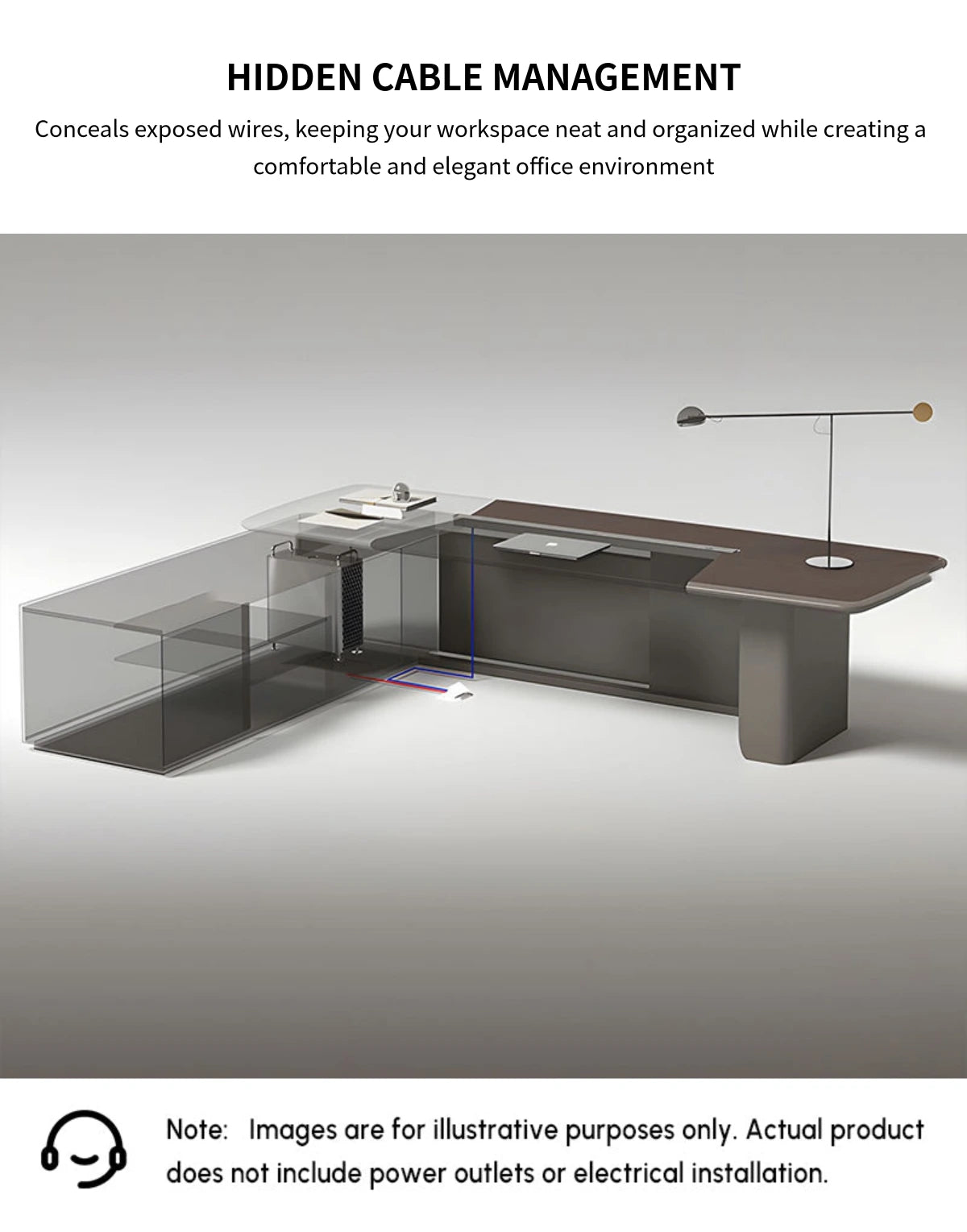 Modern Executive Desk with Genuine Leather, Lockable & Curved for Home Office — Detail image 5