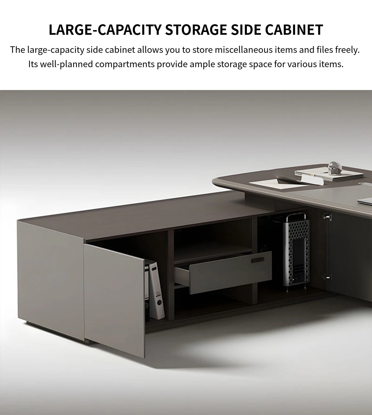 Modern Executive Desk with Genuine Leather, Lockable & Curved for Home Office — Detail image 8