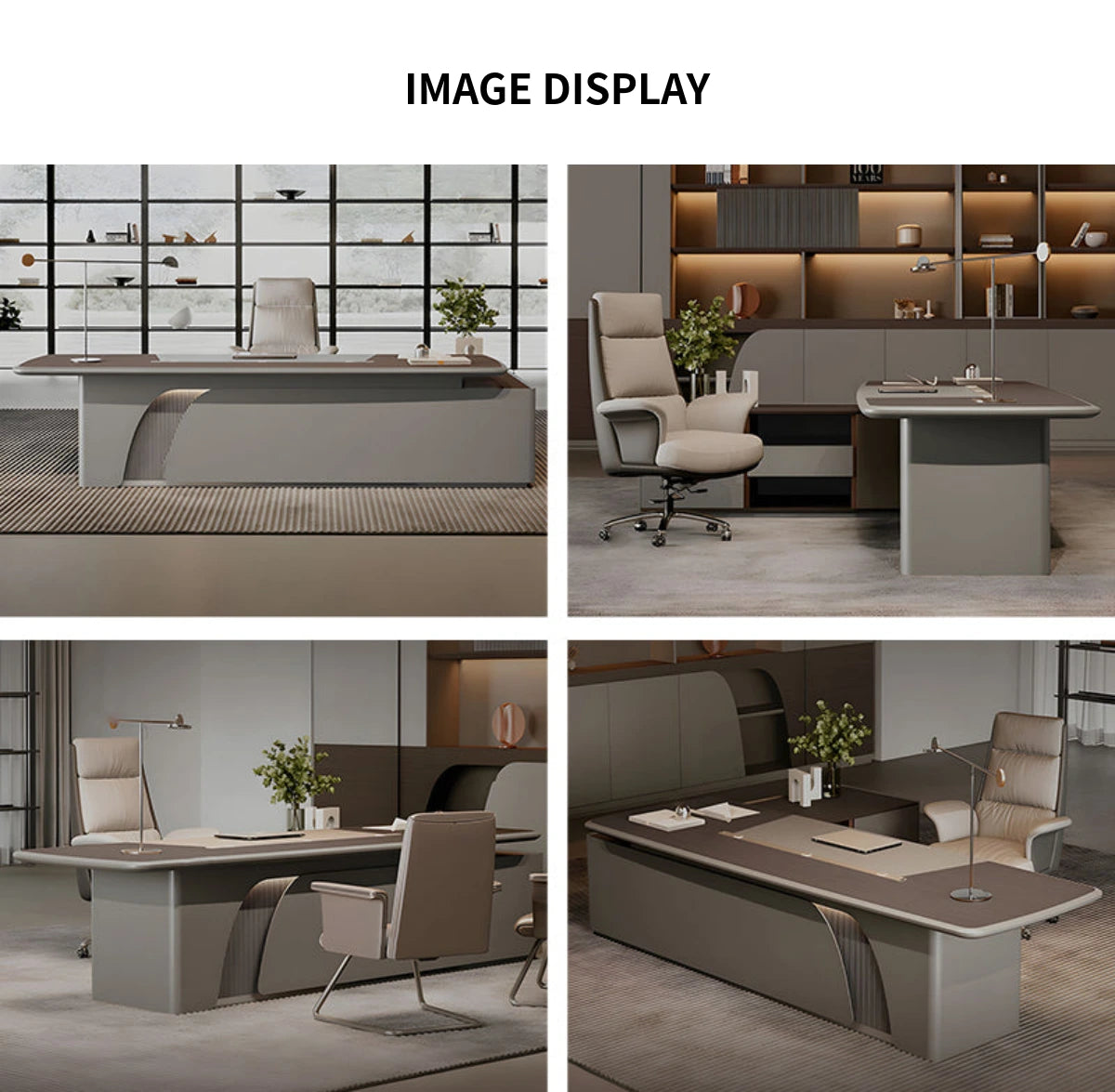 Modern Executive Desk with Genuine Leather, Lockable & Curved for Home Office — Detail image 10