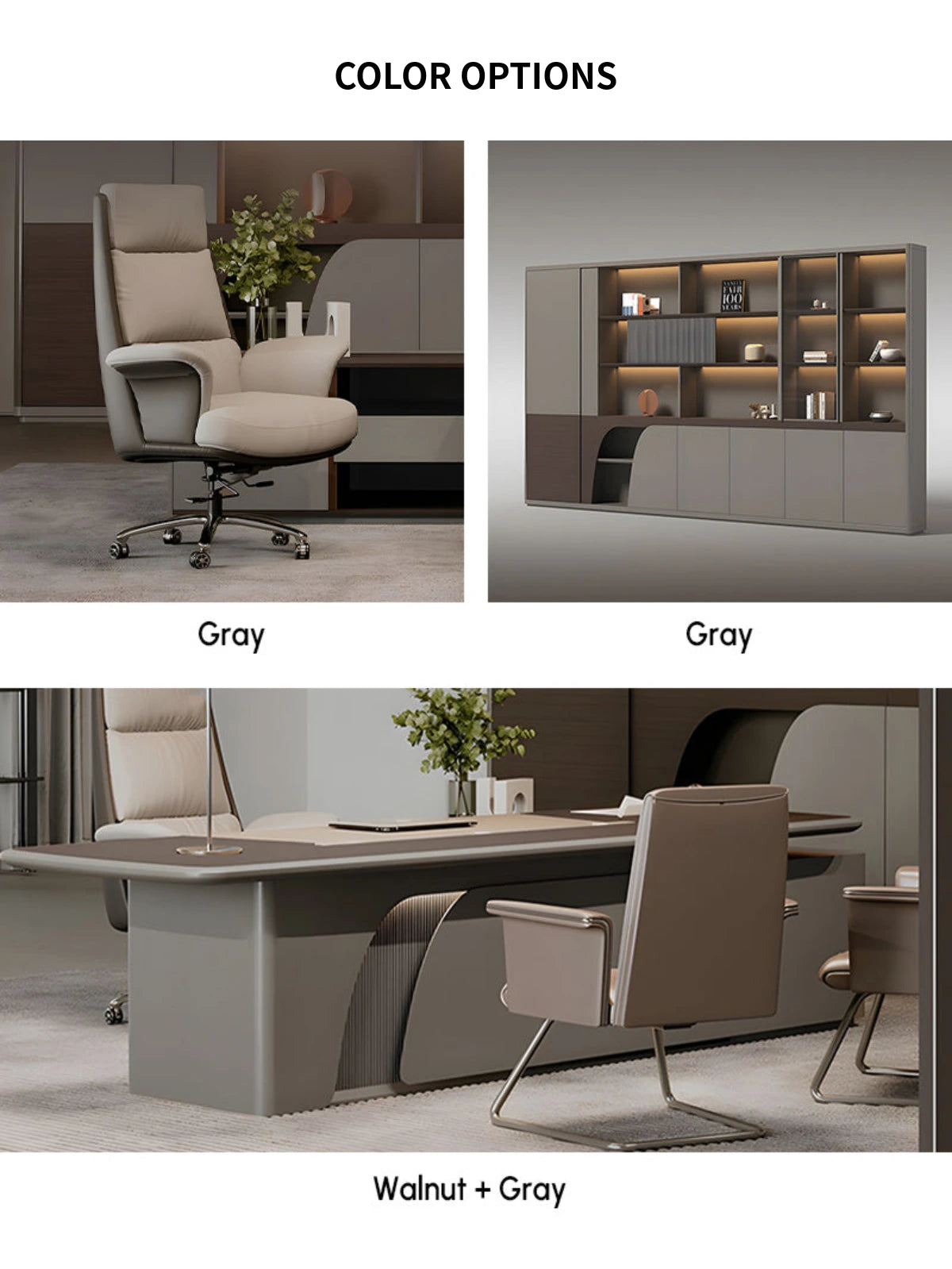 Modern Executive Desk with Genuine Leather, Lockable & Curved for Home Office — Detail image 12