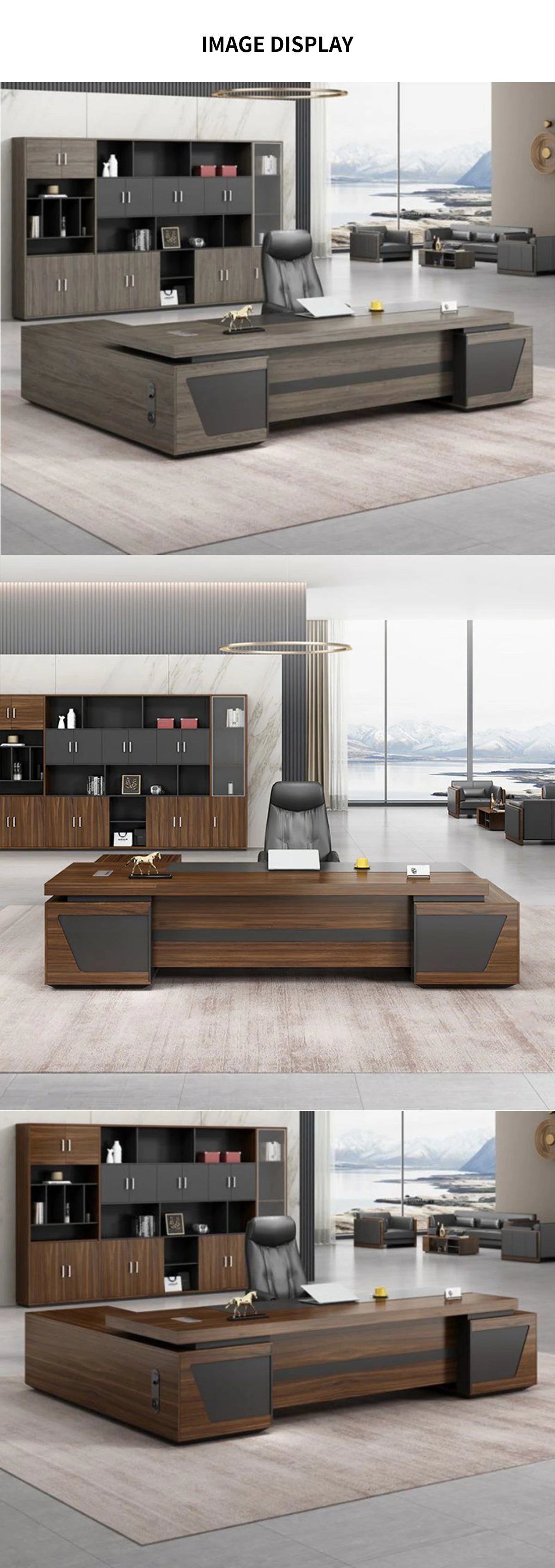 L-Shaped Executive Desk 63-126 in Wide with File Drawers & Side Storage for Home Office — Detail image 7