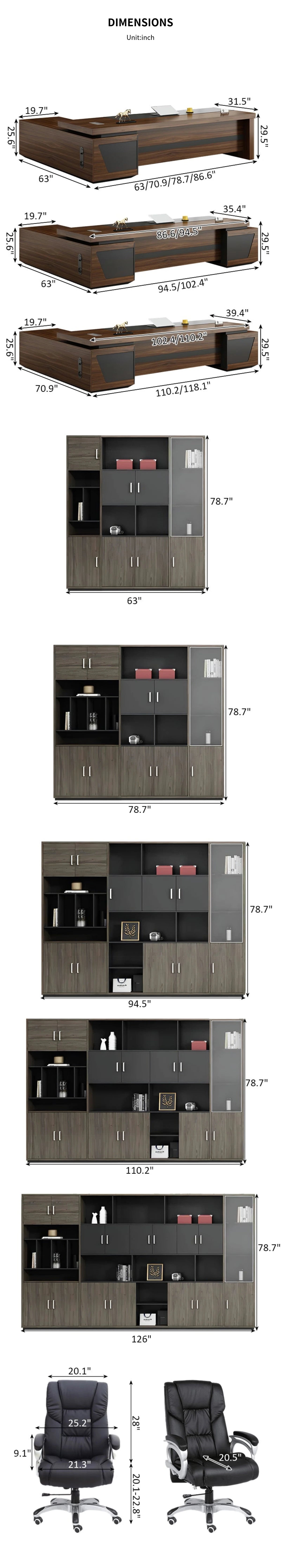 L-Shaped Executive Desk 63-126 in Wide with File Drawers & Side Storage for Home Office — Detail image 10