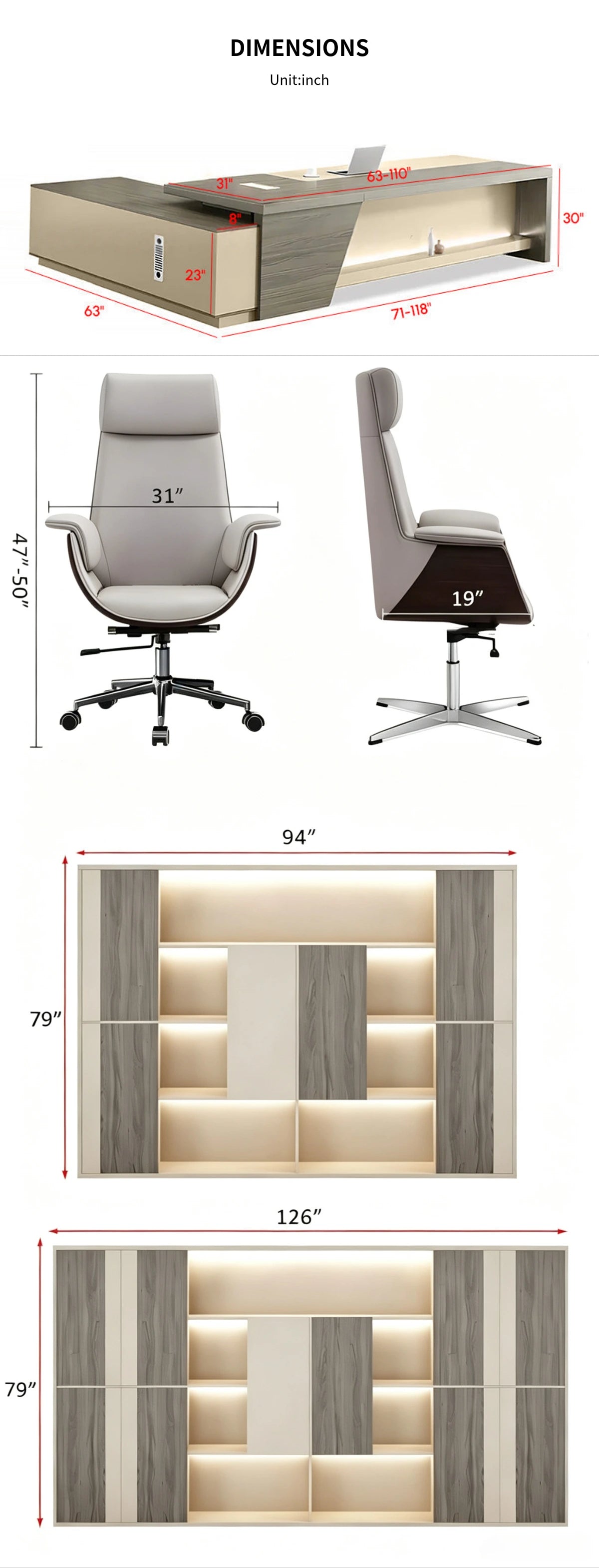 Modern Executive Desk 71-126 in Wide with Side Storage & Lockable for Home Office — Detail image 11