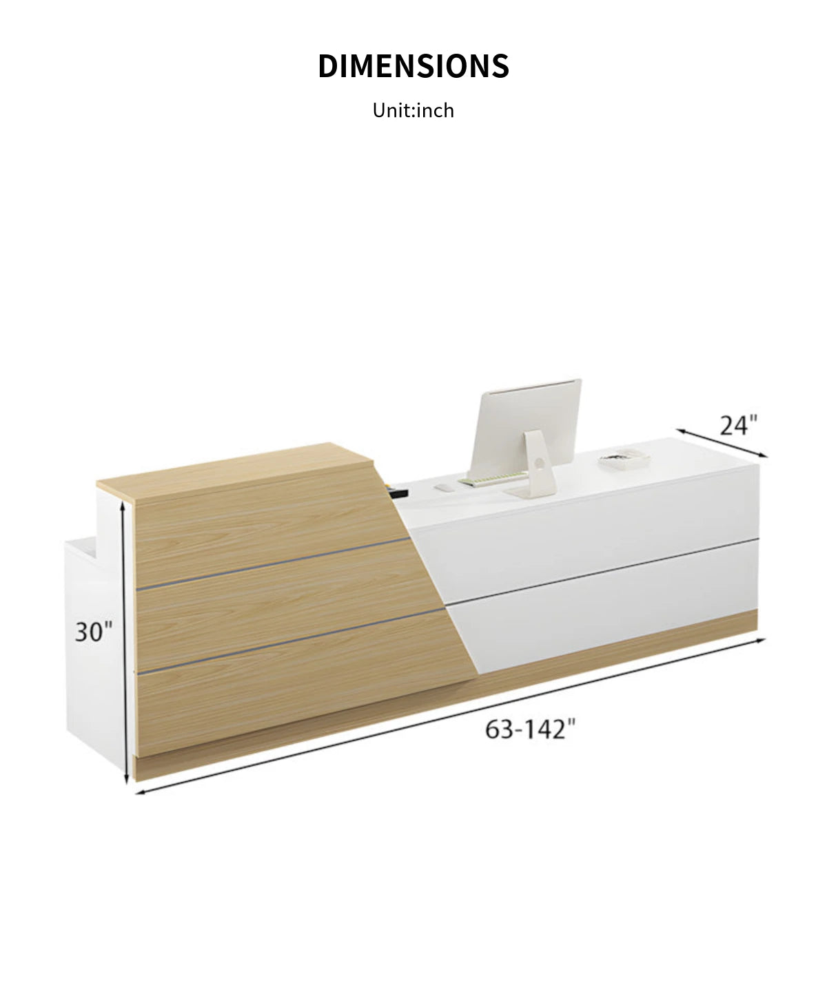 Modern Reception Desk with Dual-Tone, Solid Wood & File Drawers for Office Lobby — Detail image 11