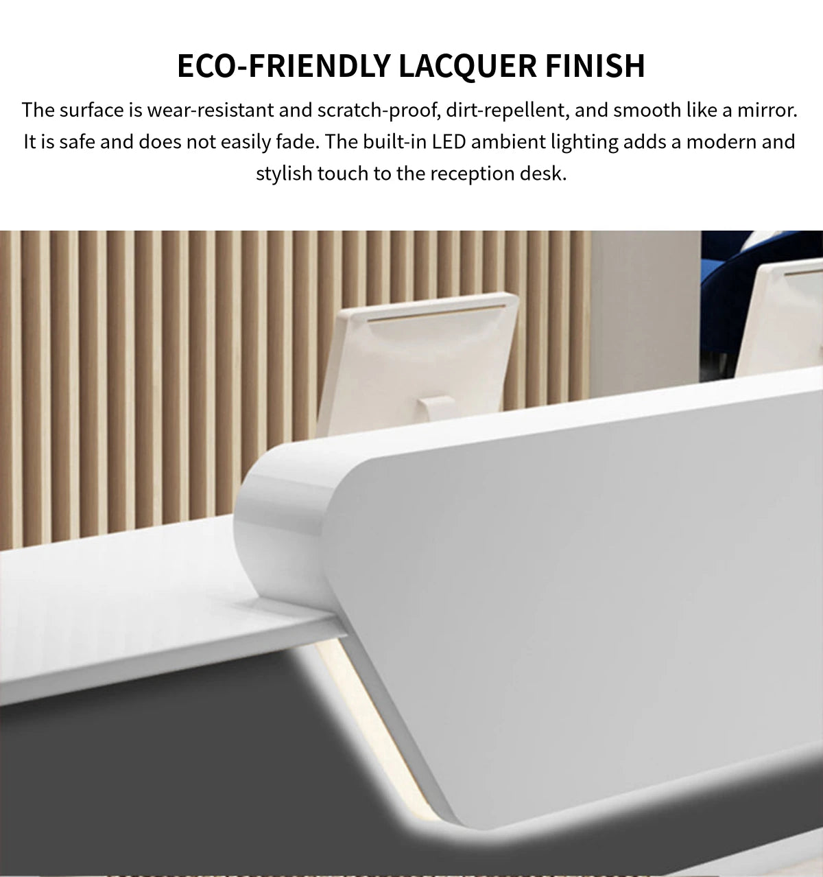 Curved Reception Desk 63-197 in Wide with Lockable, File Drawers & Lumbar Support — Detail image 3