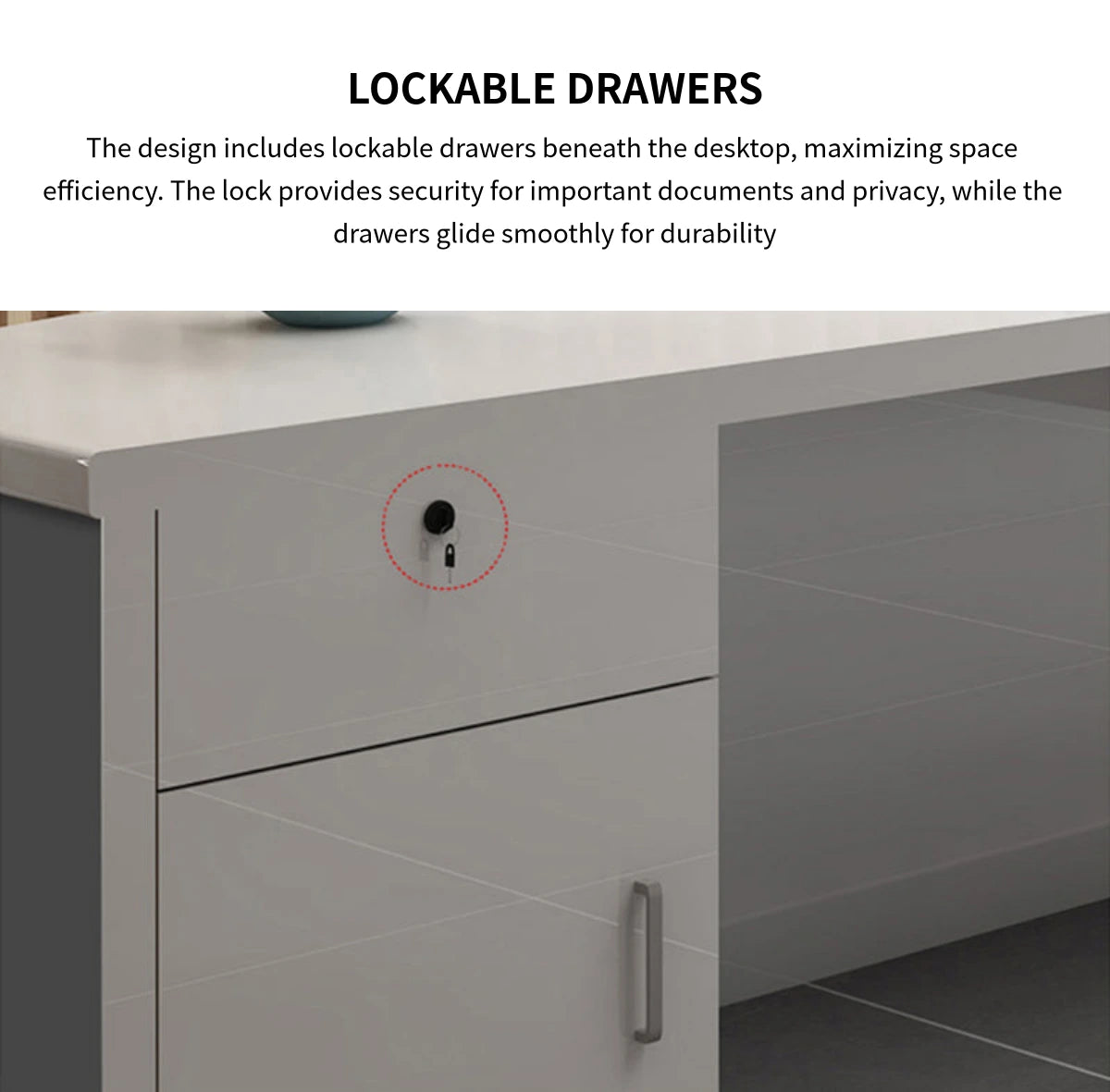 Curved Reception Desk 63-197 in Wide with Lockable, File Drawers & Lumbar Support — Detail image 8