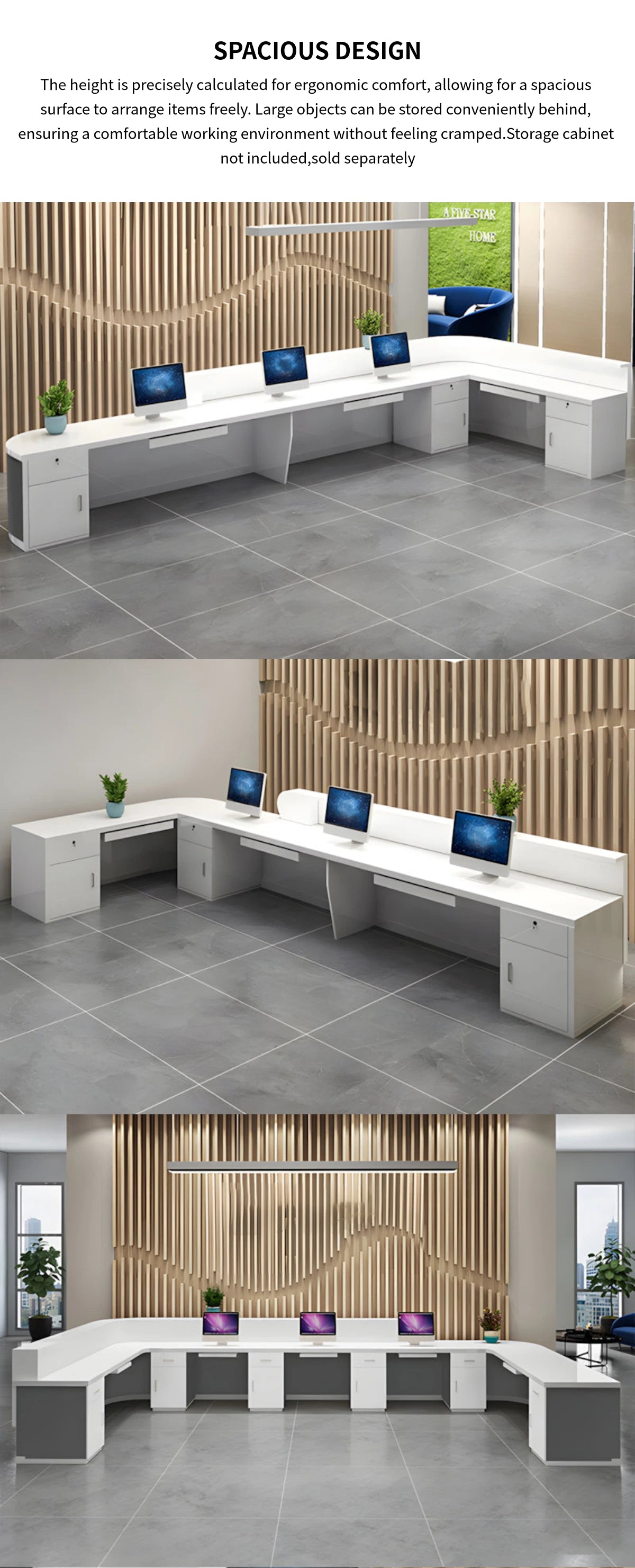 Curved Reception Desk 63-197 in Wide with Lockable, File Drawers & Lumbar Support — Detail image 9