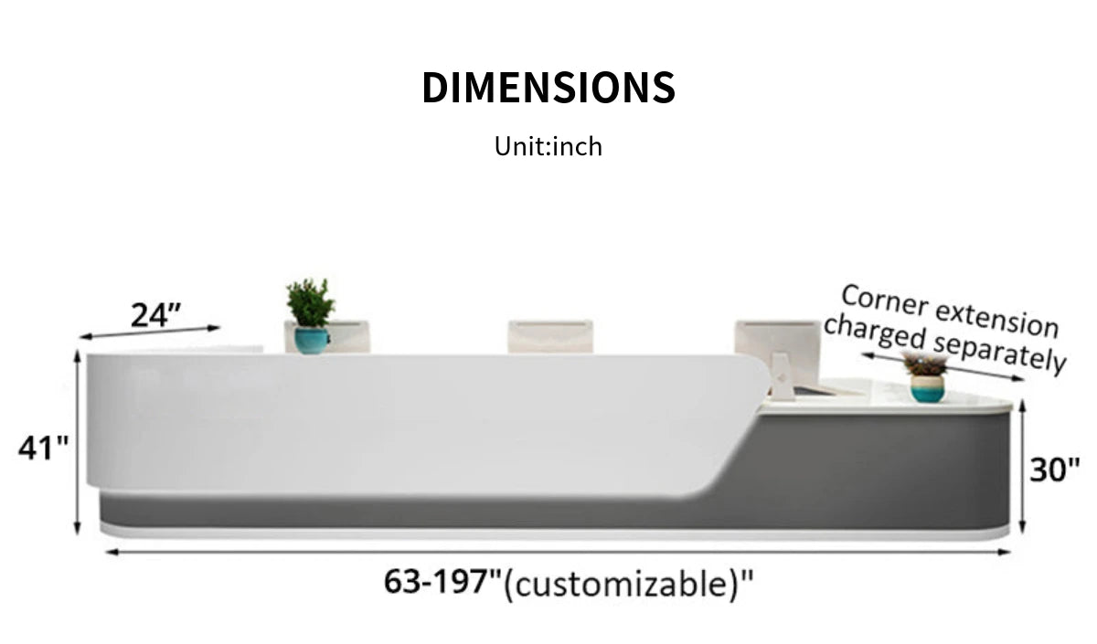 Curved Reception Desk 63-197 in Wide with Lockable, File Drawers & Lumbar Support — Detail image 13