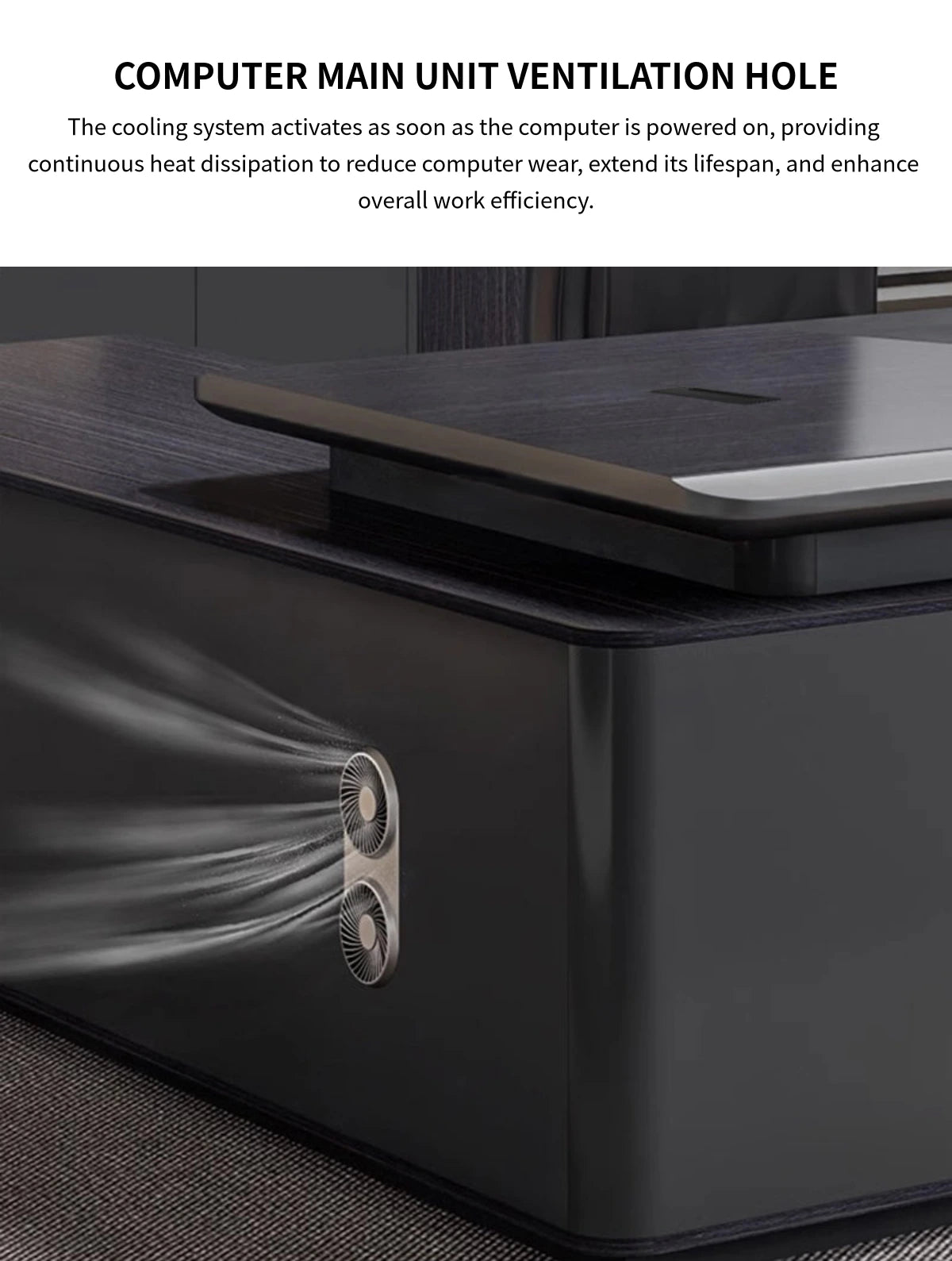 Modern Executive Desk with Curved, Cable Management & Lockable for Home Office — Detail image 8