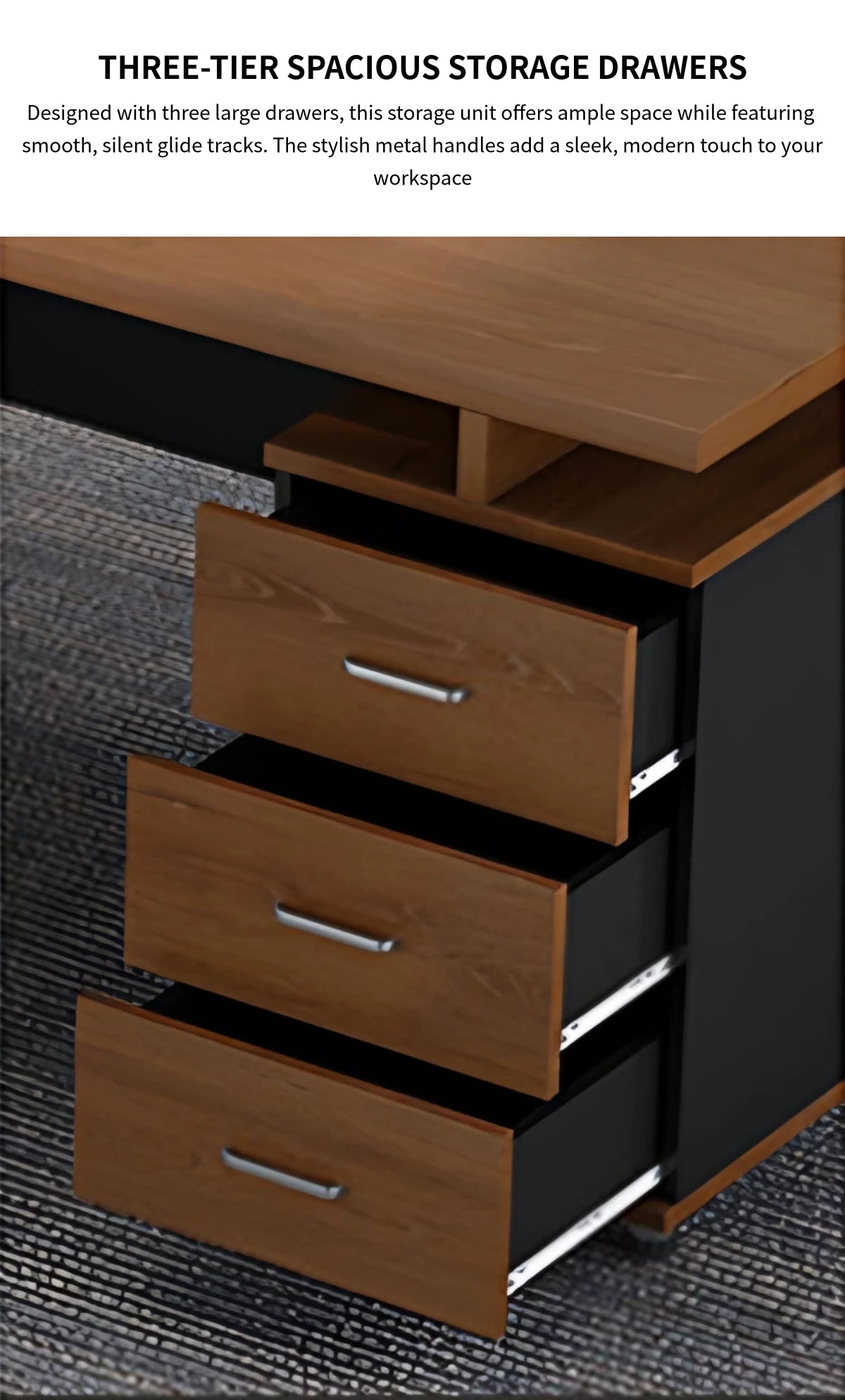 Modern Executive Desk with Round, Cable Management & Side Storage for Home Office — Detail image 8