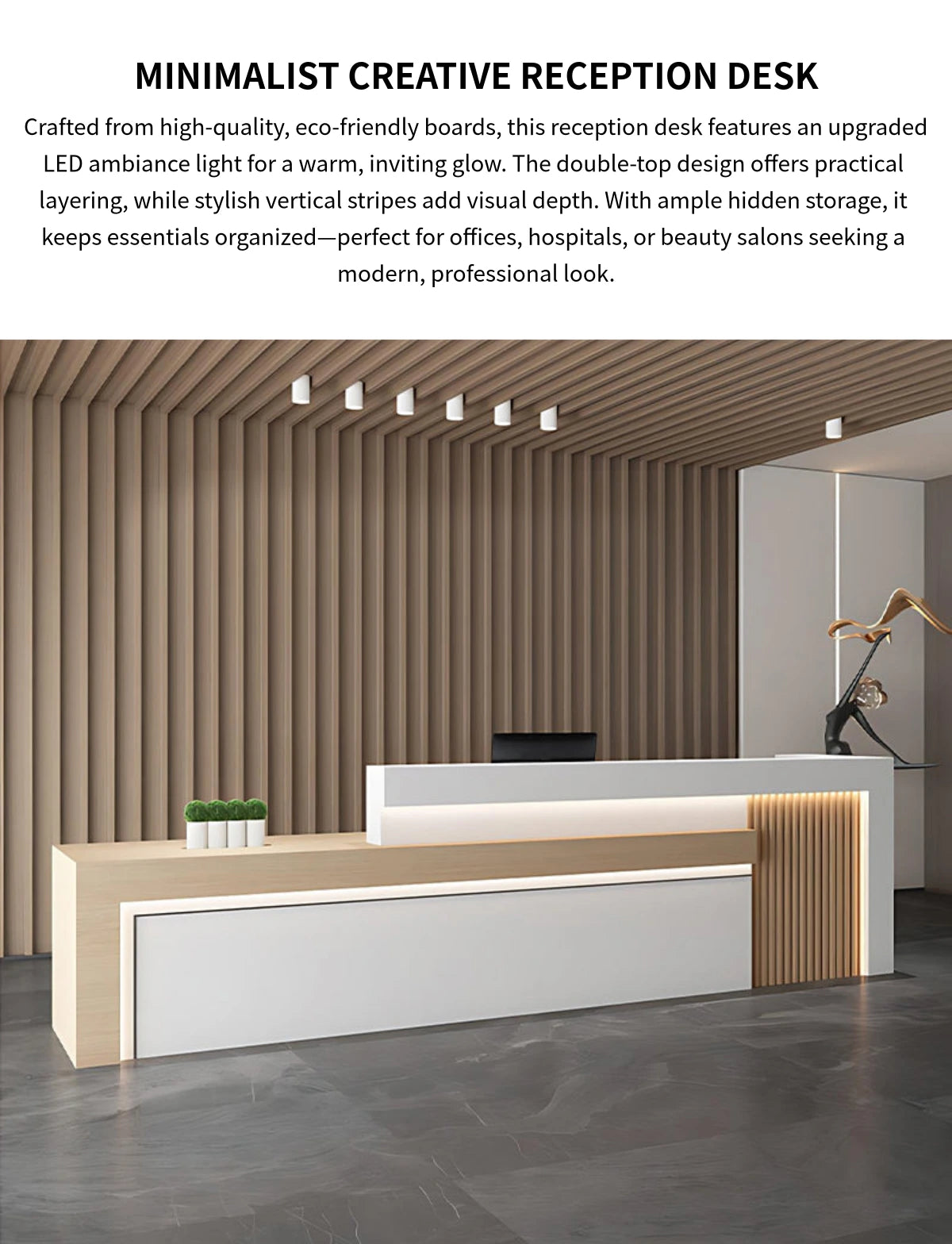 Salon Reception Desk 63-134 in Wide with LED Lighting & Transaction Counter for Salon — Detail image 1