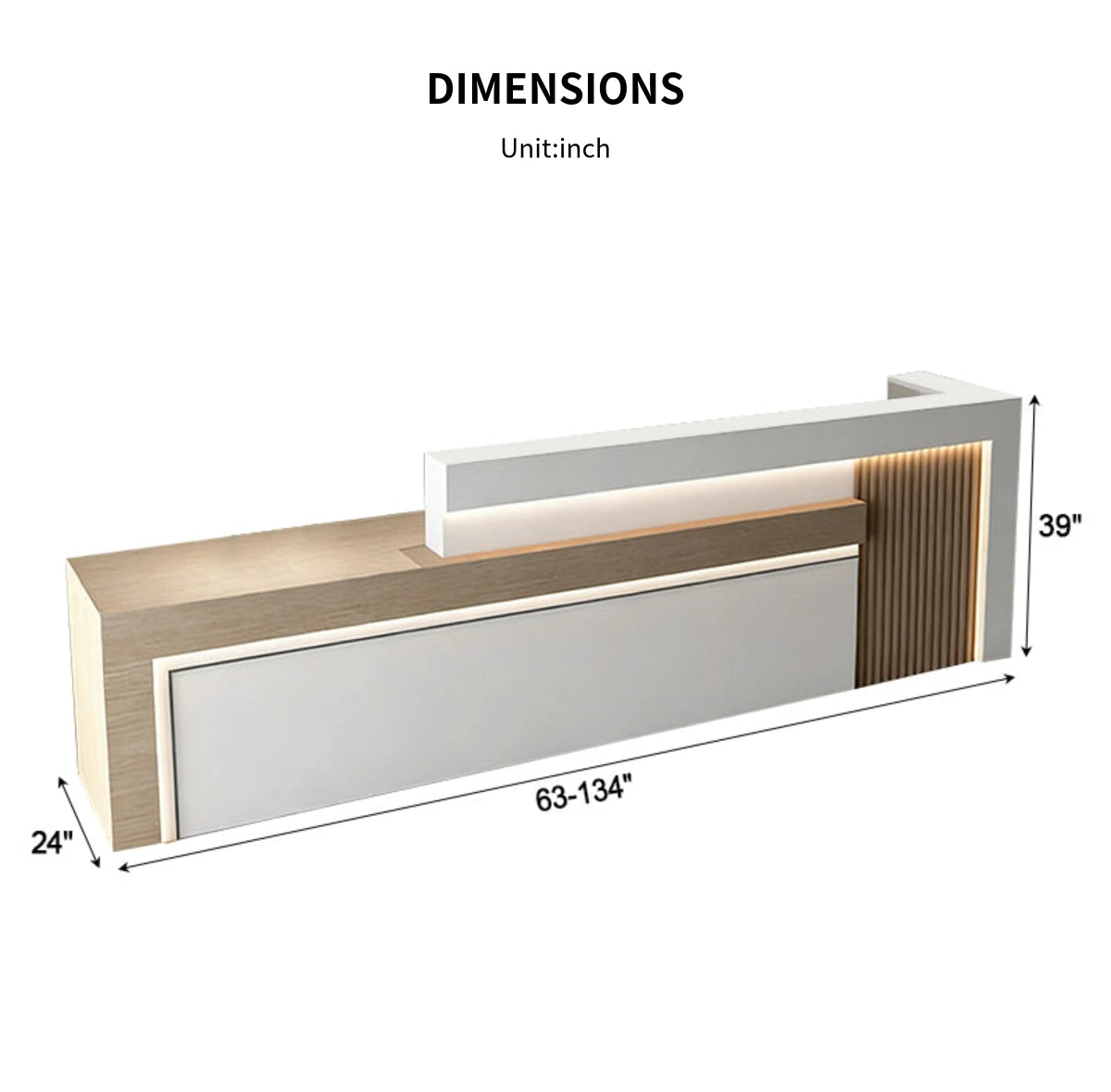 Salon Reception Desk 63-134 in Wide with LED Lighting & Transaction Counter for Salon — Detail image 12