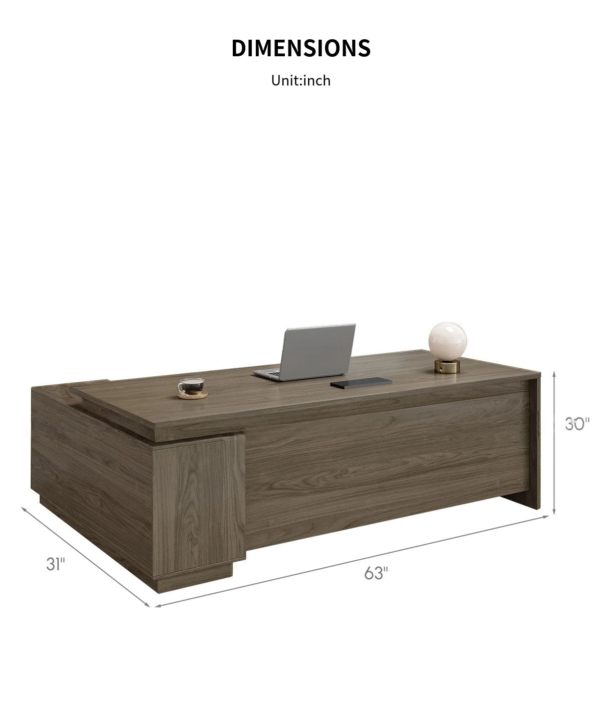 L-Shaped Executive Desk 63 in Wide with Privacy Panel, Cable Management & Side Storage — Detail image 6