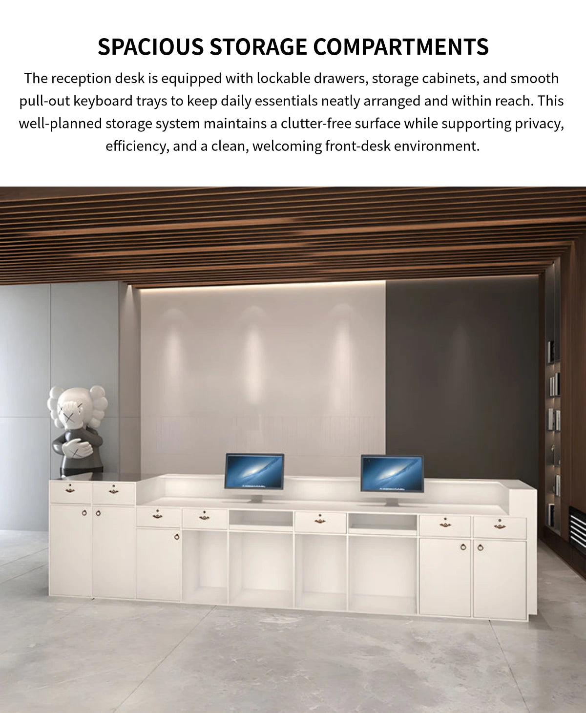 Salon Reception Desk 59-197 in Wide with Keyboard Tray, Lockable & Solid Wood for Salon — Detail image 6
