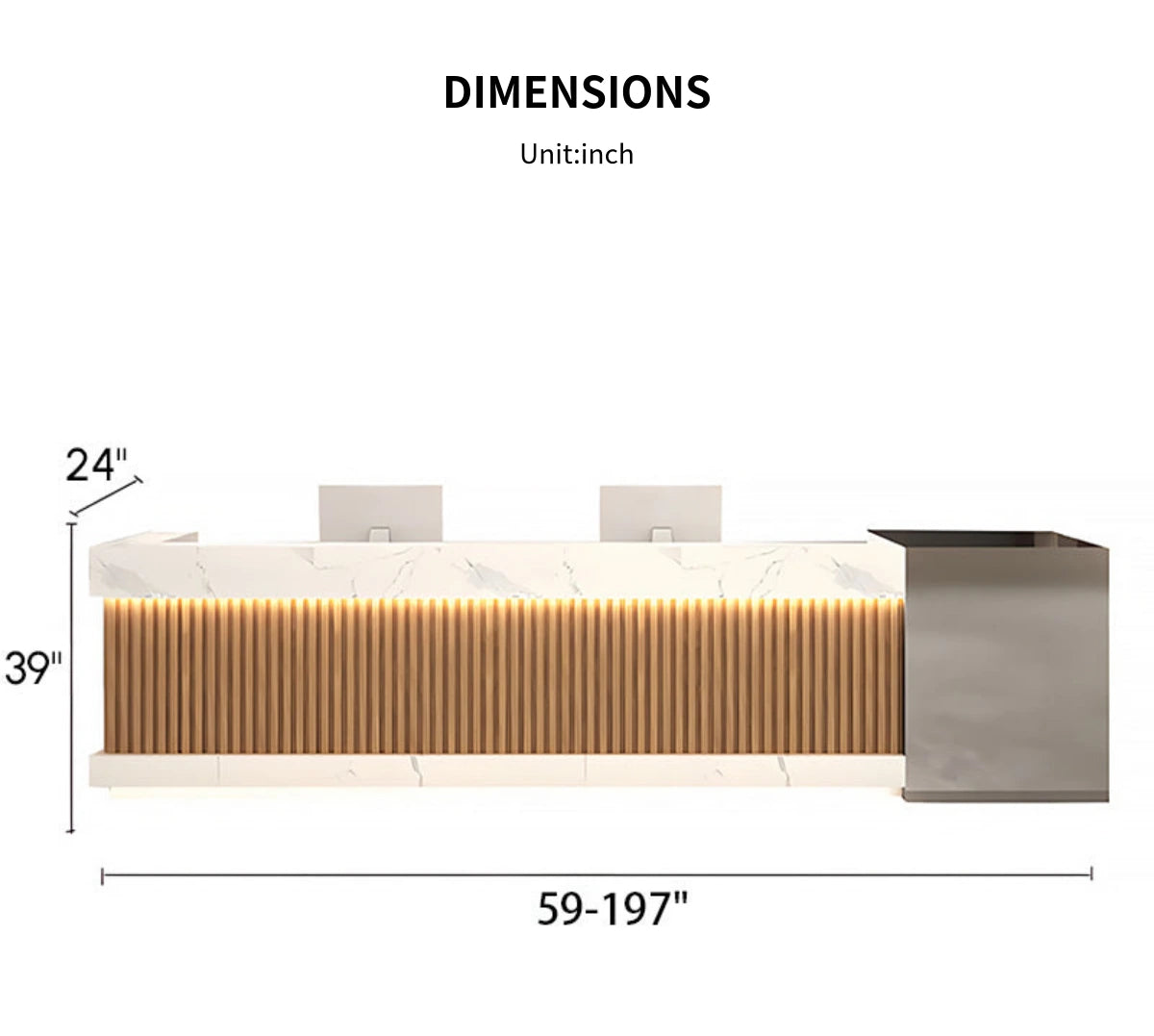 Salon Reception Desk 59-197 in Wide with Keyboard Tray, Lockable & Solid Wood for Salon — Detail image 12