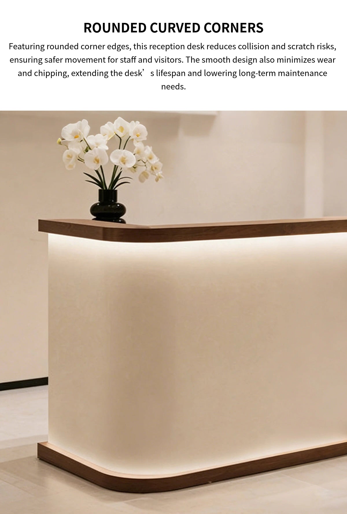 Curved Reception Desk 47-157 in Wide with LED Lighting & Transaction Counter for Salon — Detail image 3