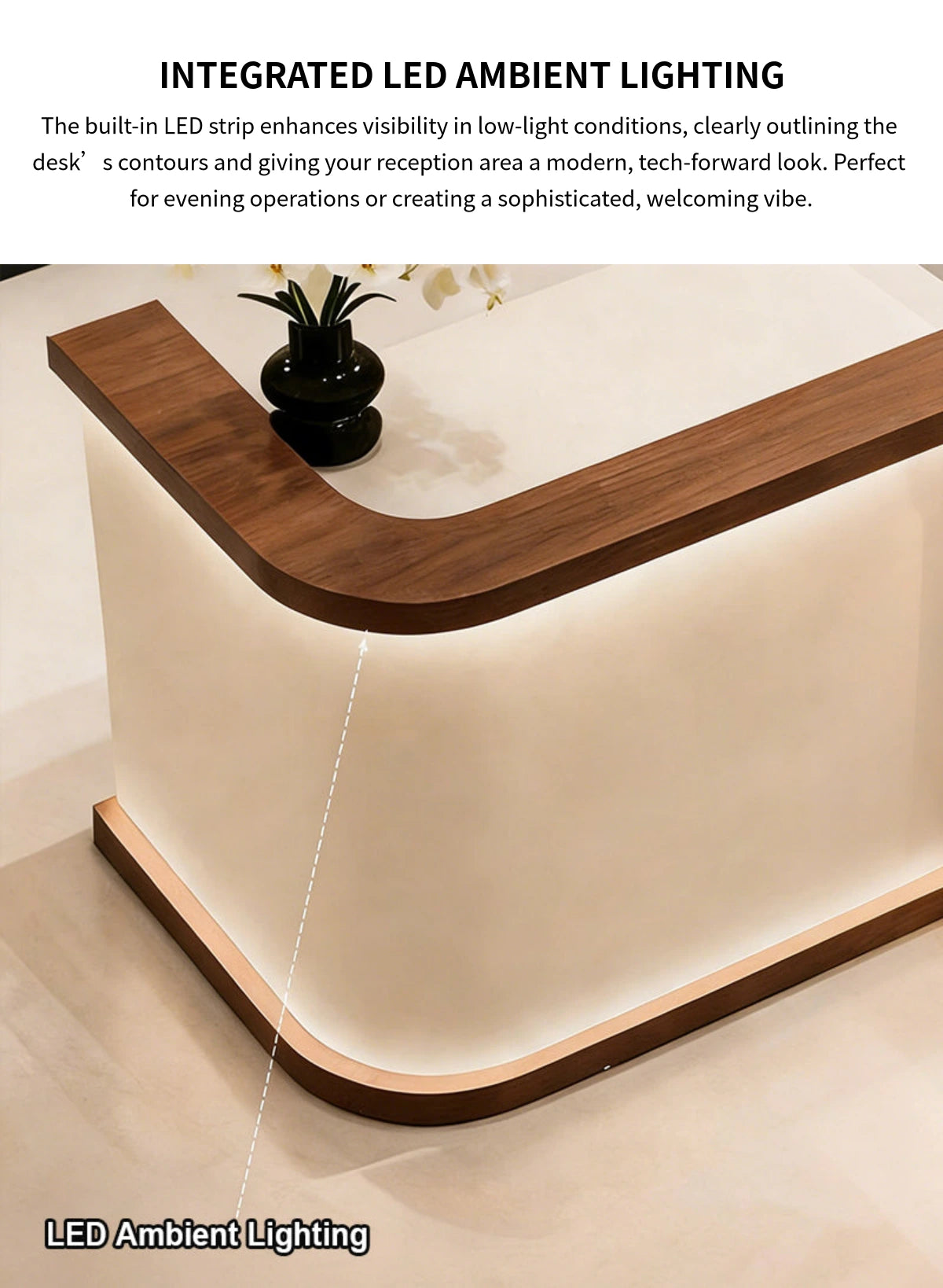 Curved Reception Desk 47-157 in Wide with LED Lighting & Transaction Counter for Salon — Detail image 4