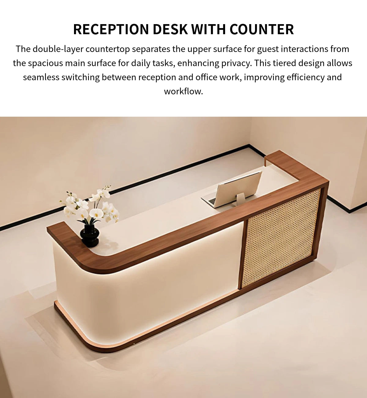 Curved Reception Desk 47-157 in Wide with LED Lighting & Transaction Counter for Salon — Detail image 5