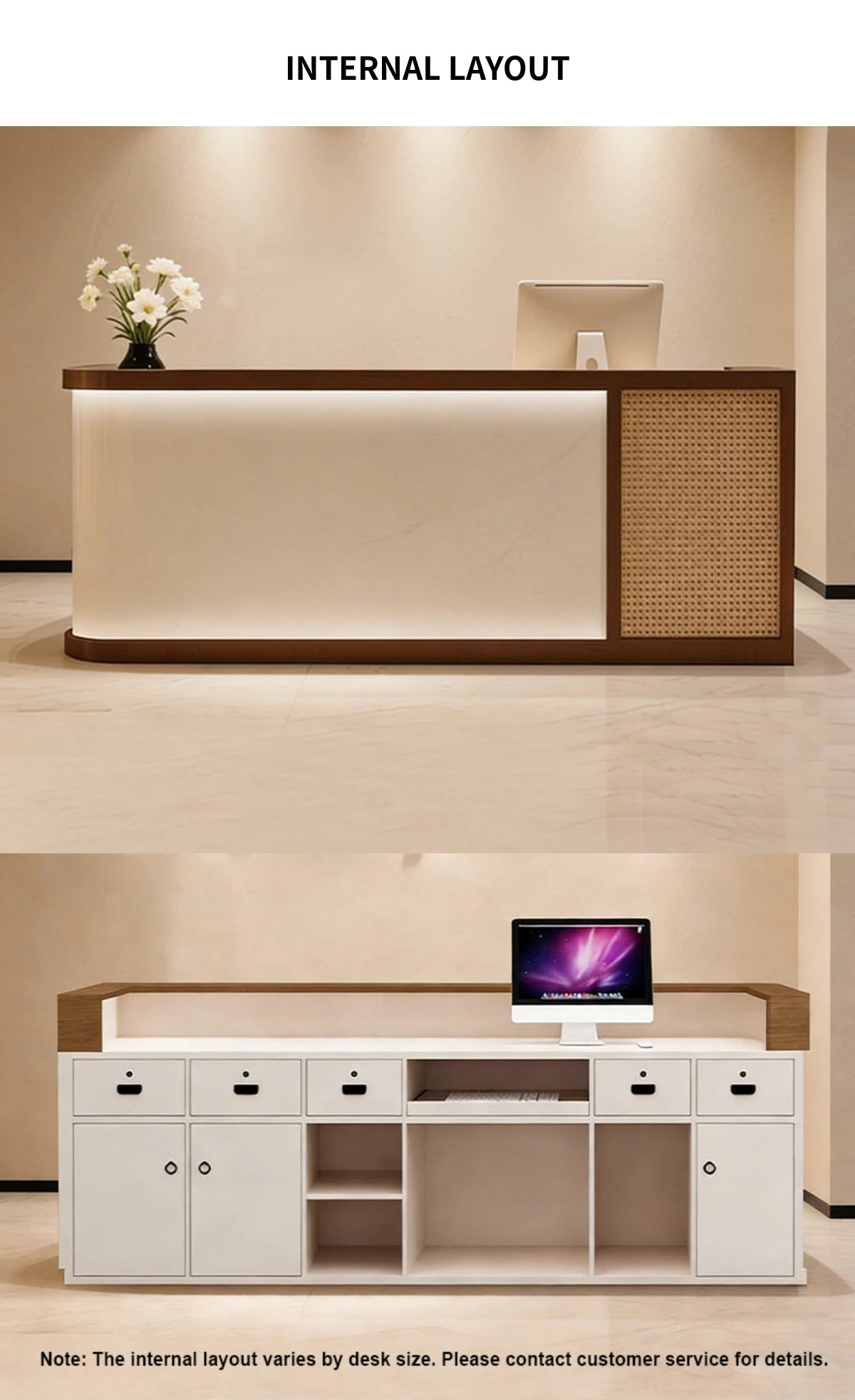Curved Reception Desk 47-157 in Wide with LED Lighting & Transaction Counter for Salon — Detail image 8