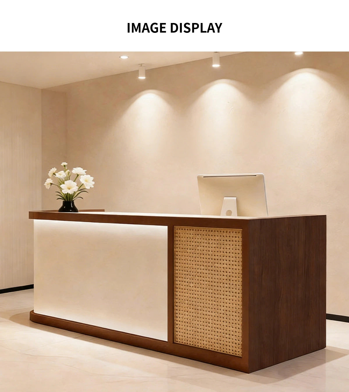 Curved Reception Desk 47-157 in Wide with LED Lighting & Transaction Counter for Salon — Detail image 9