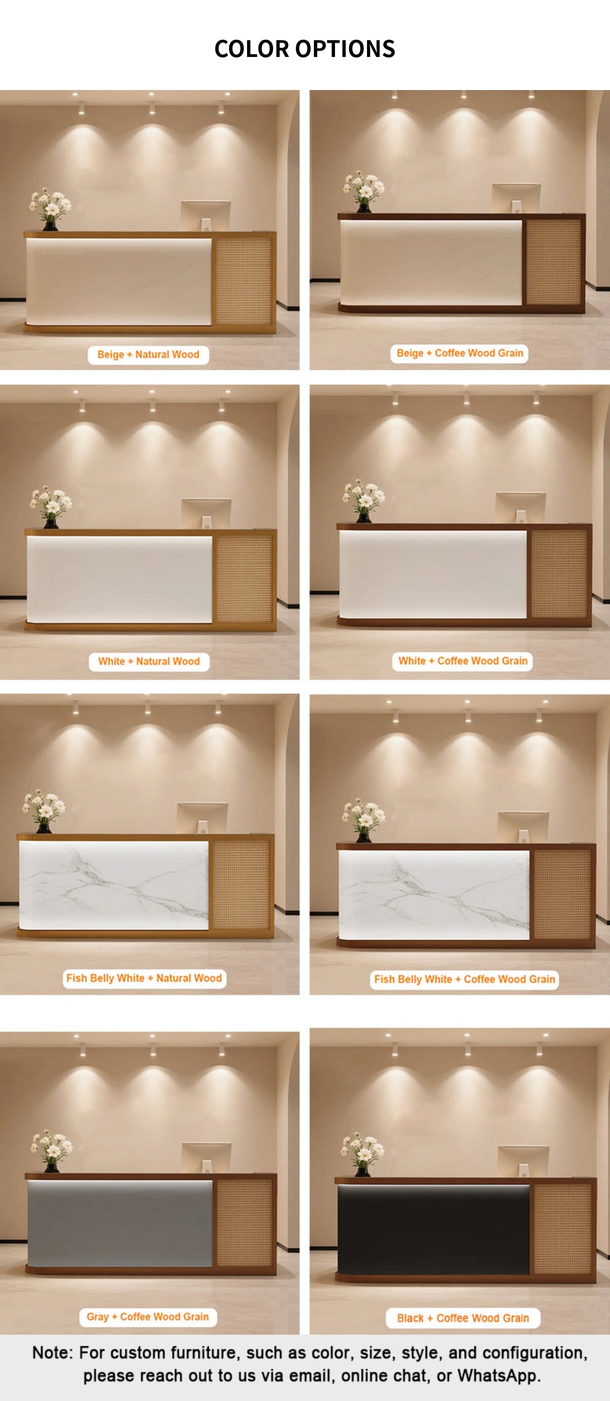 Curved Reception Desk 47-157 in Wide with LED Lighting & Transaction Counter for Salon — Detail image 10