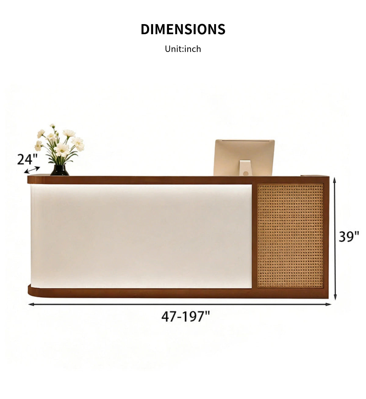 Curved Reception Desk 47-157 in Wide with LED Lighting & Transaction Counter for Salon — Detail image 11