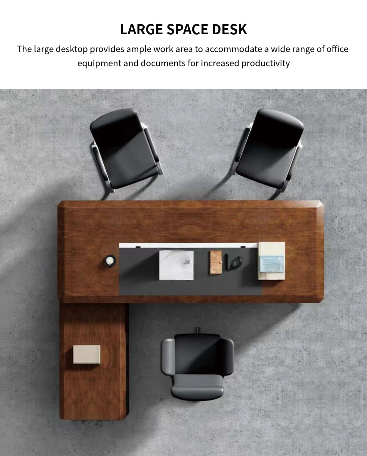 Modern Executive Desk with Solid Wood, File Drawers & Lumbar Support for Home Office — Detail image 2