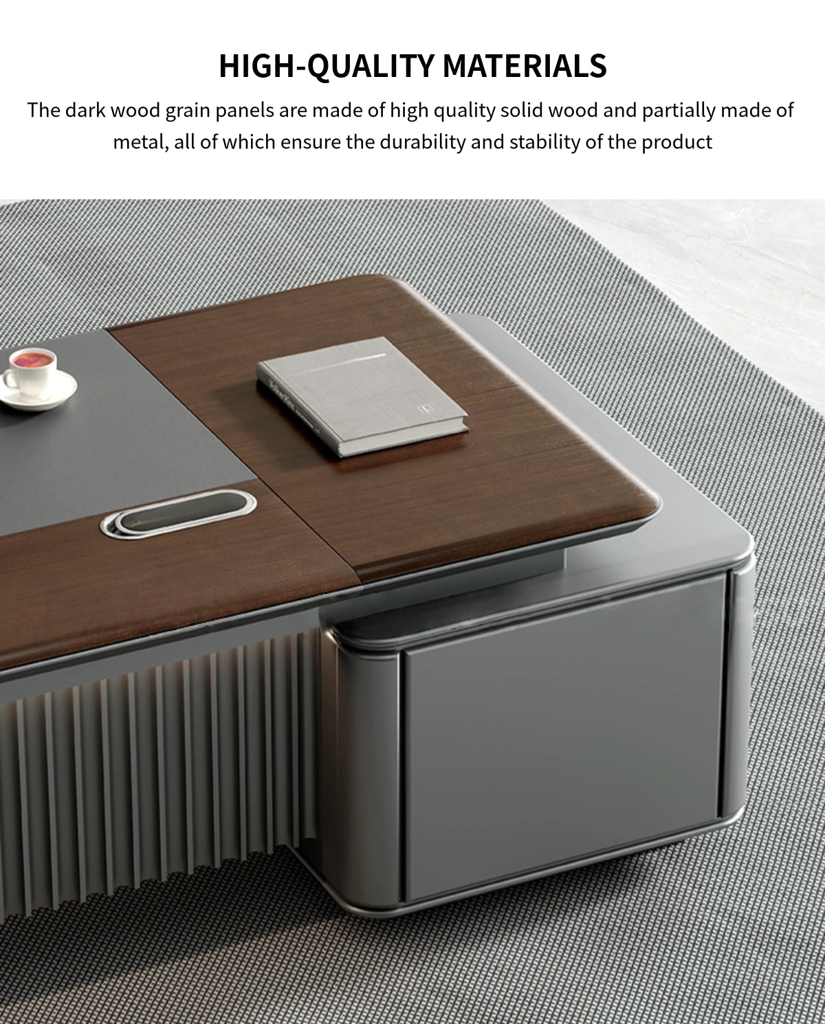Modern Executive Desk with Solid Wood, File Drawers & Lumbar Support for Home Office — Detail image 4