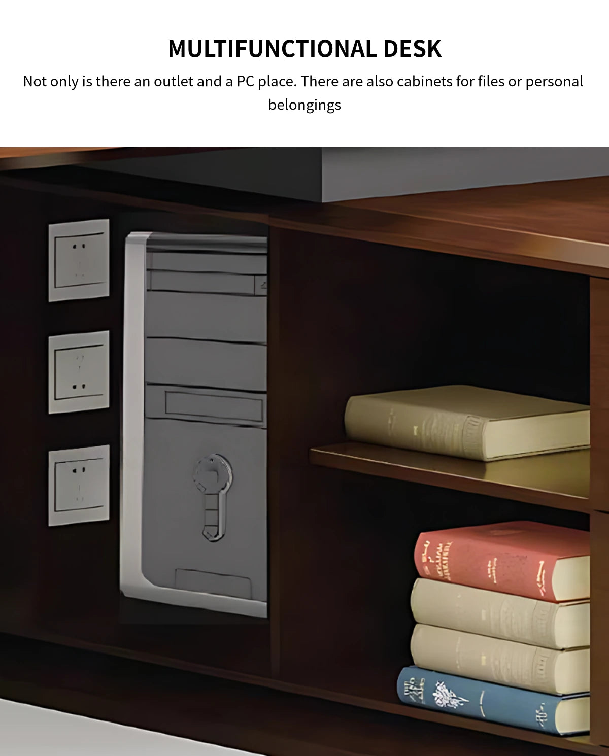 Modern Executive Desk with Solid Wood, File Drawers & Lumbar Support for Home Office — Detail image 5