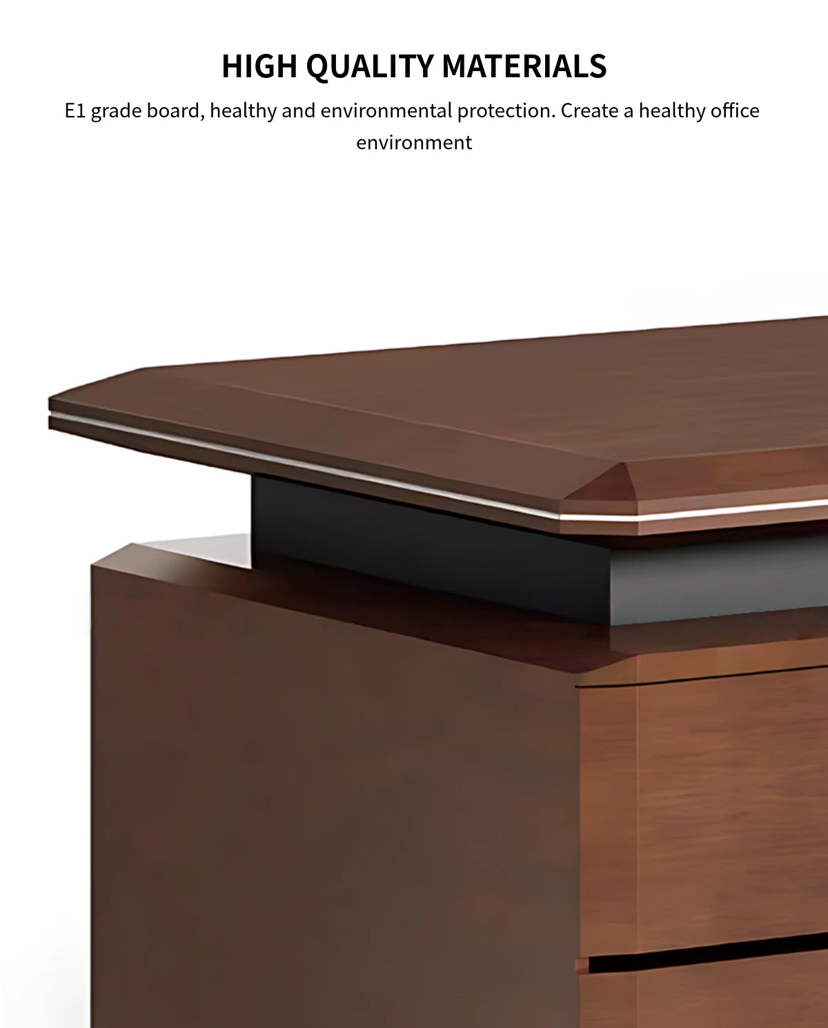 Modern Executive Desk with Solid Wood, File Drawers & Lumbar Support for Home Office — Detail image 6