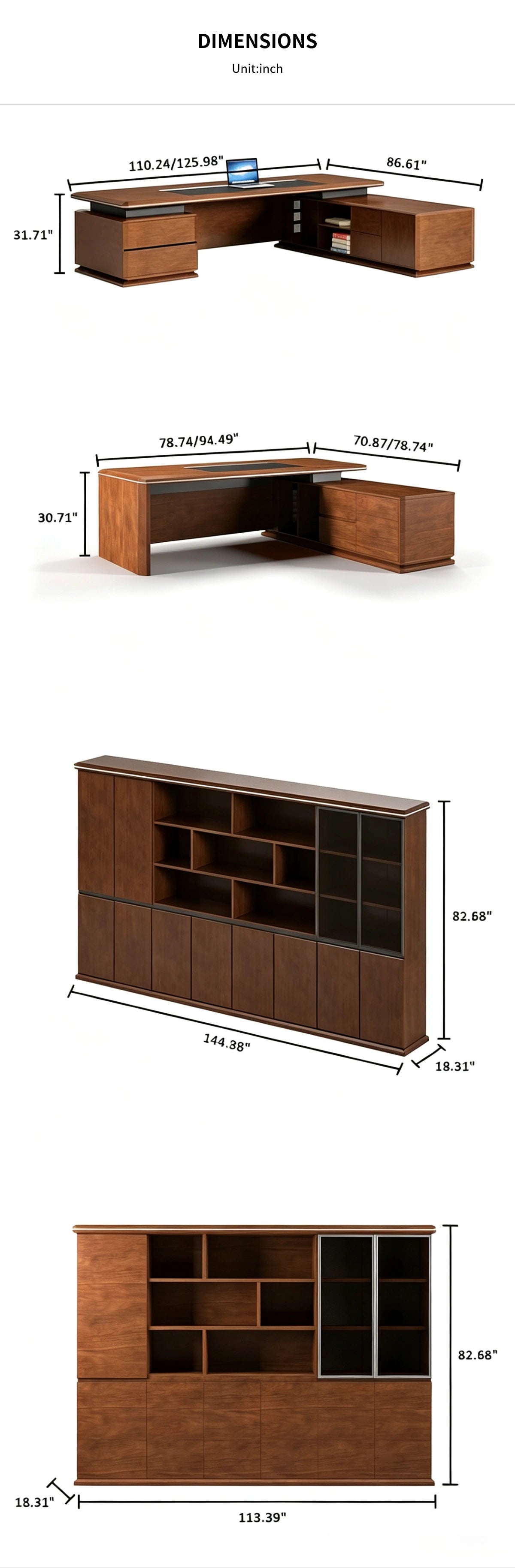 Modern Executive Desk with Solid Wood, File Drawers & Lumbar Support for Home Office — Detail image 10
