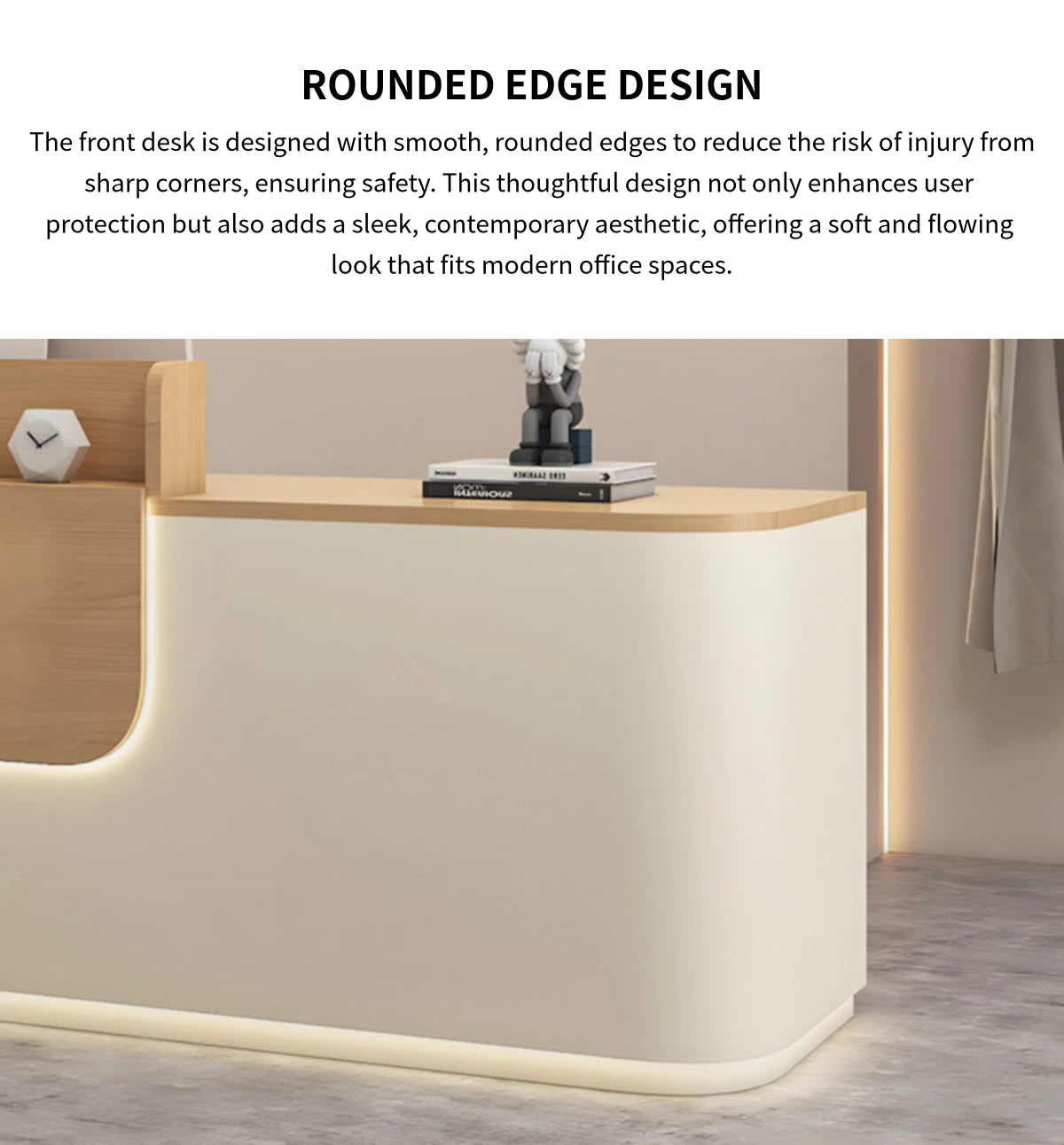 Curved Reception Desk 31-102 in Wide with LED Lighting, Lockable & File Drawers for Salon — Detail image 3
