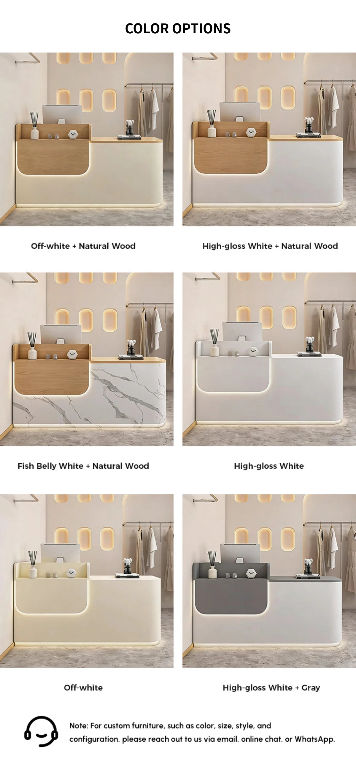 Curved Reception Desk 31-102 in Wide with LED Lighting, Lockable & File Drawers for Salon — Detail image 10