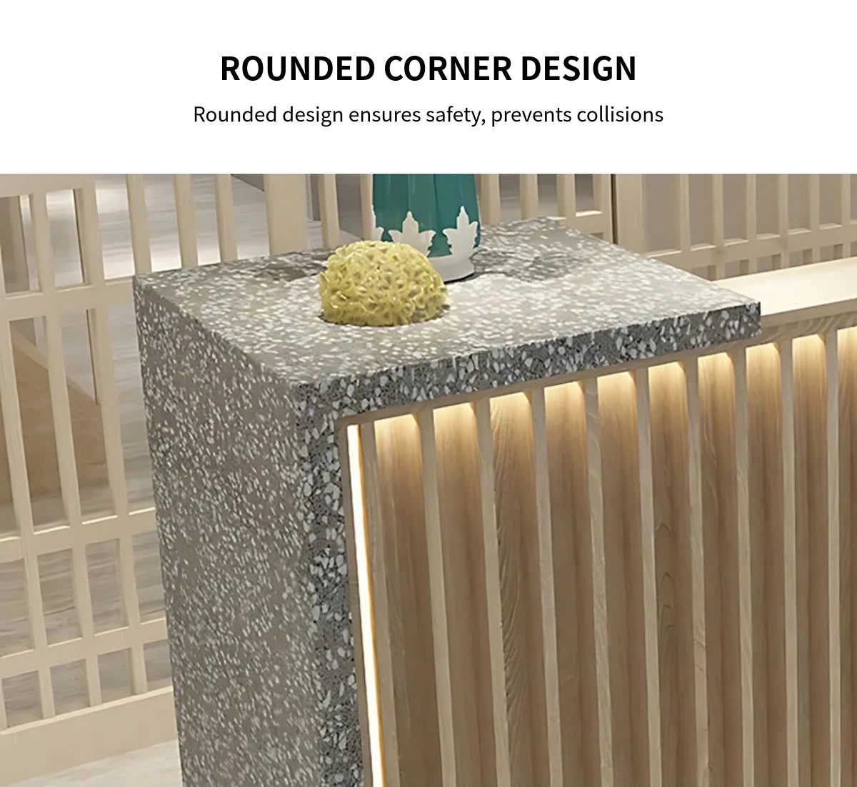 Curved Reception Desk 39-118 in Wide with Fluted Front & Lumbar Support for Office Lobby — Detail image 3
