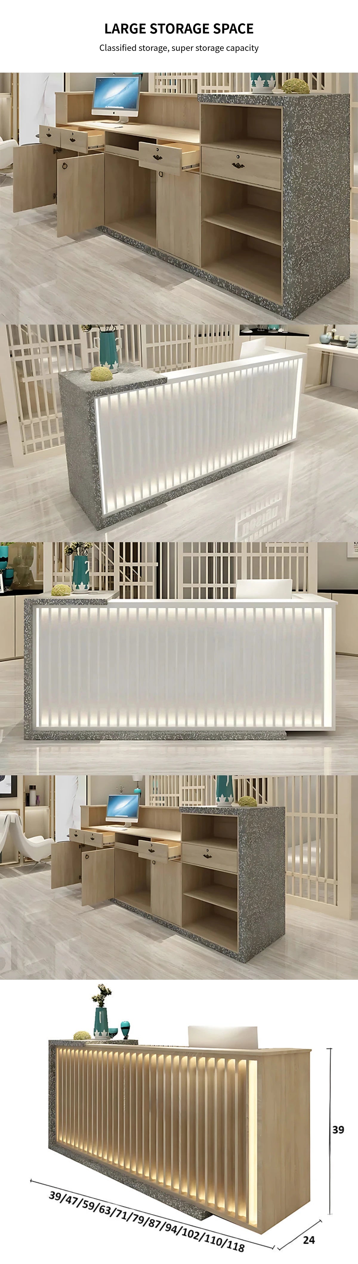 Curved Reception Desk 39-118 in Wide with Fluted Front & Lumbar Support for Office Lobby — Detail image 5