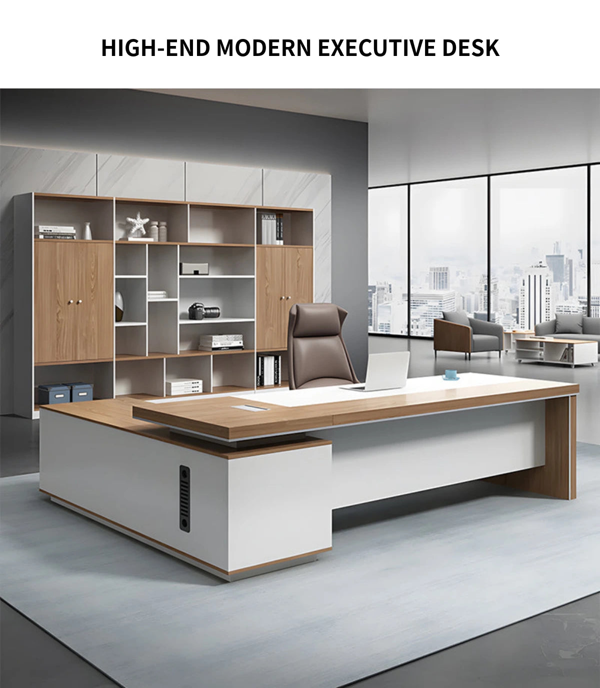 Modern Executive Desk with Dual-Tone, Cable Management & Side Storage for Home Office — Detail image 2