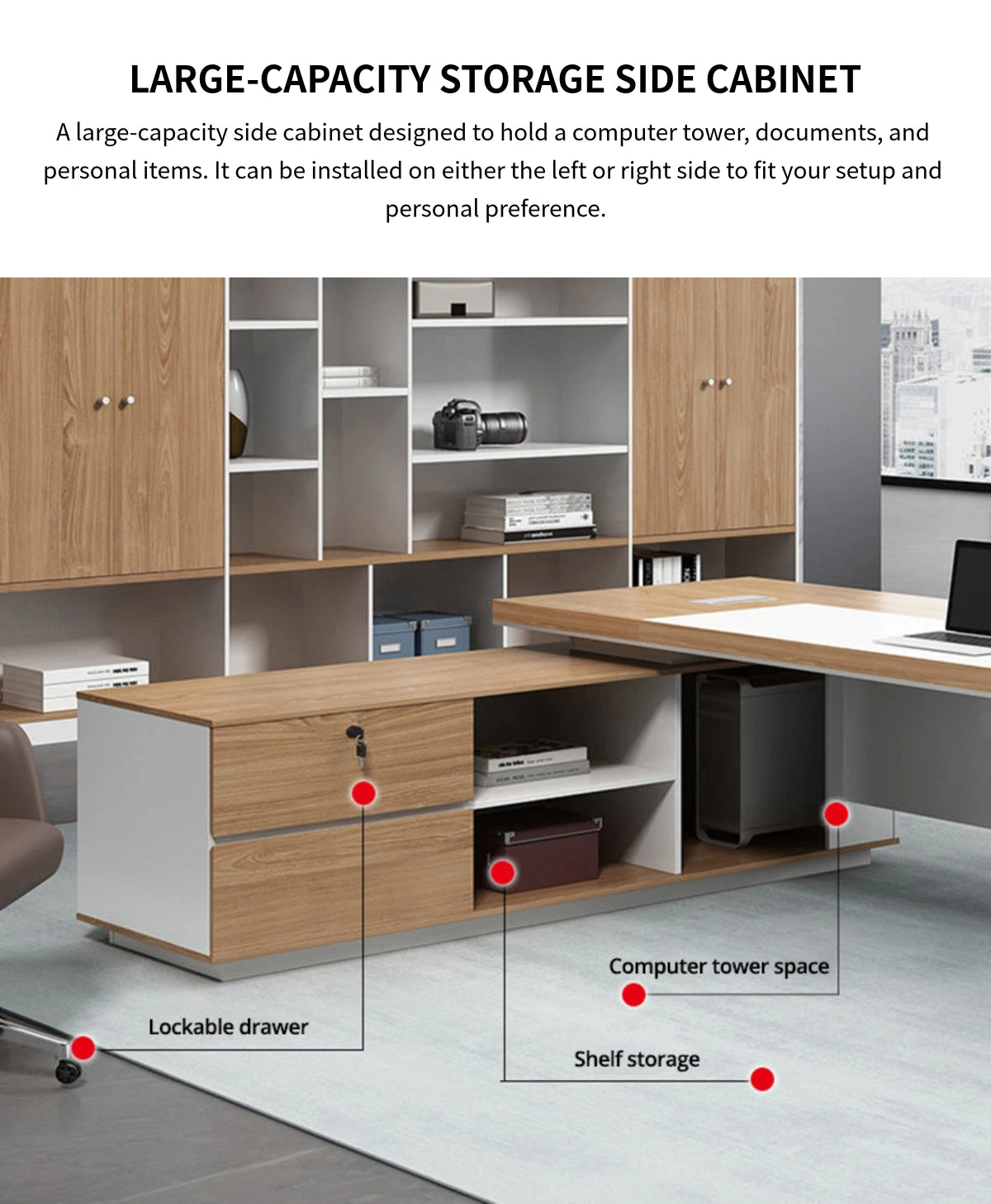 Modern Executive Desk with Dual-Tone, Cable Management & Side Storage for Home Office — Detail image 10