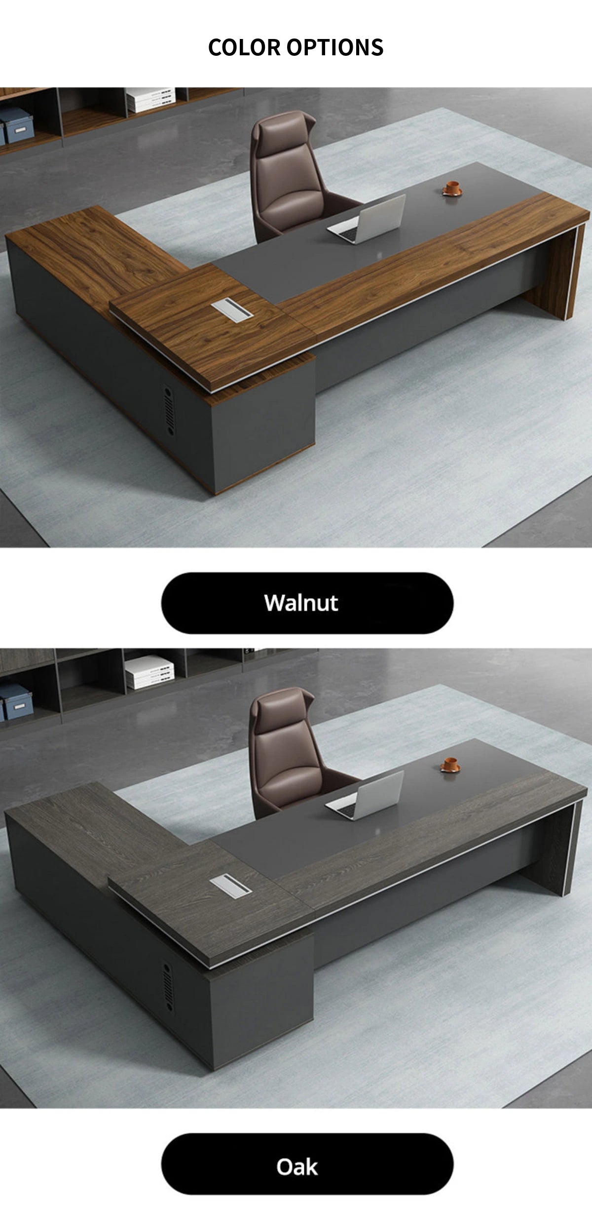 Modern Executive Desk with Dual-Tone, Cable Management & Side Storage for Home Office — Detail image 13