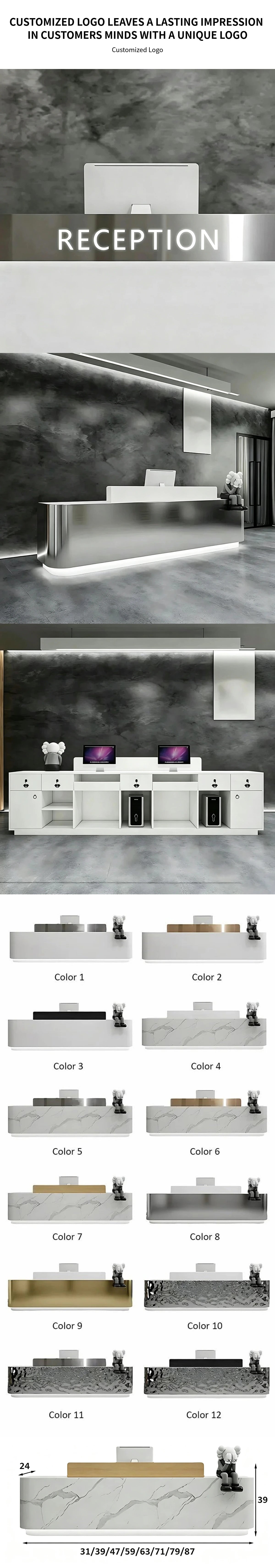 Retail Reception Desk 31-87 in Wide with Stainless Steel, LED Lighting & File Drawers — Detail image 5