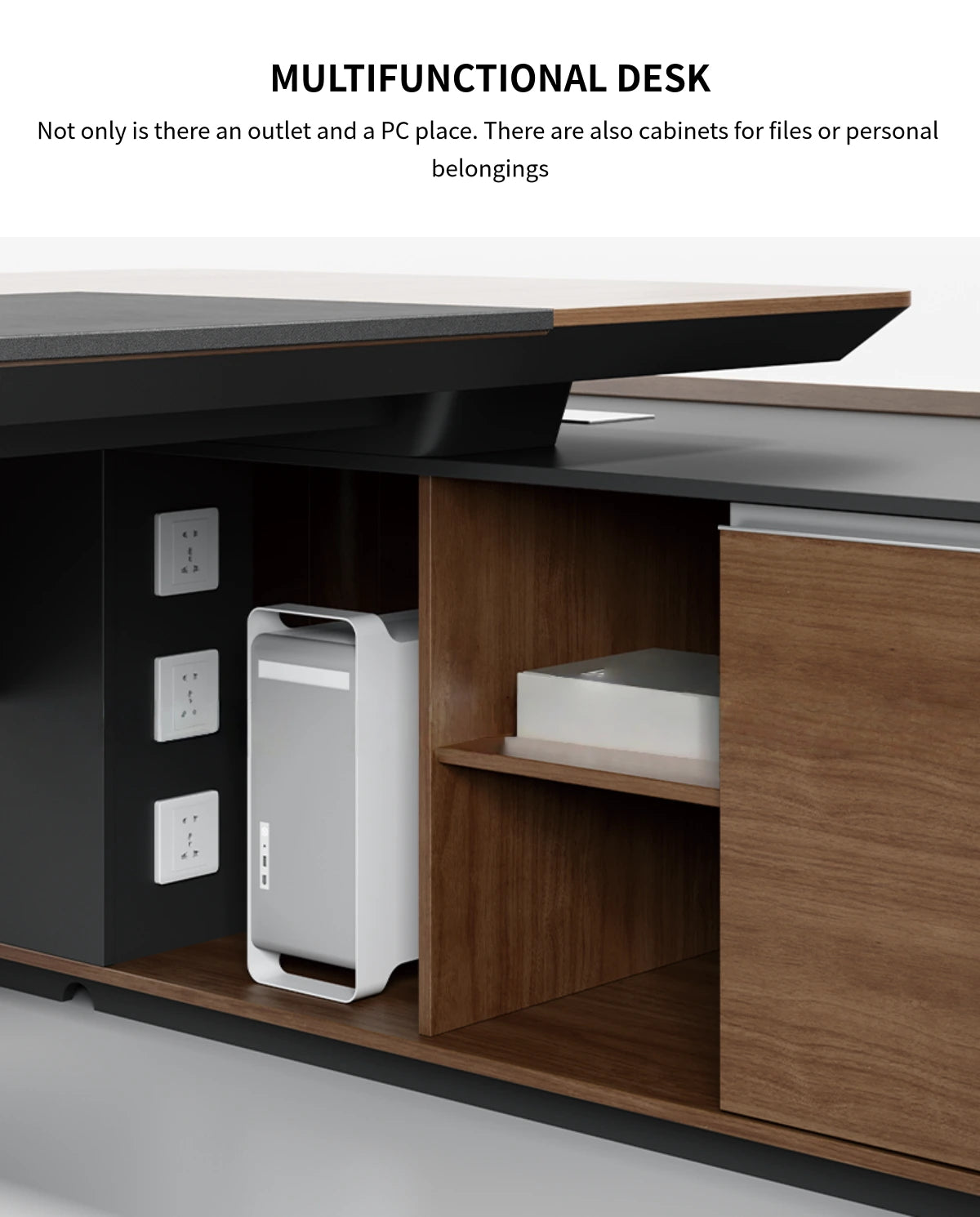 L-Shaped Executive Desk 94-142 in Wide with File Drawers & Lumbar Support for Home Office — Detail image 4